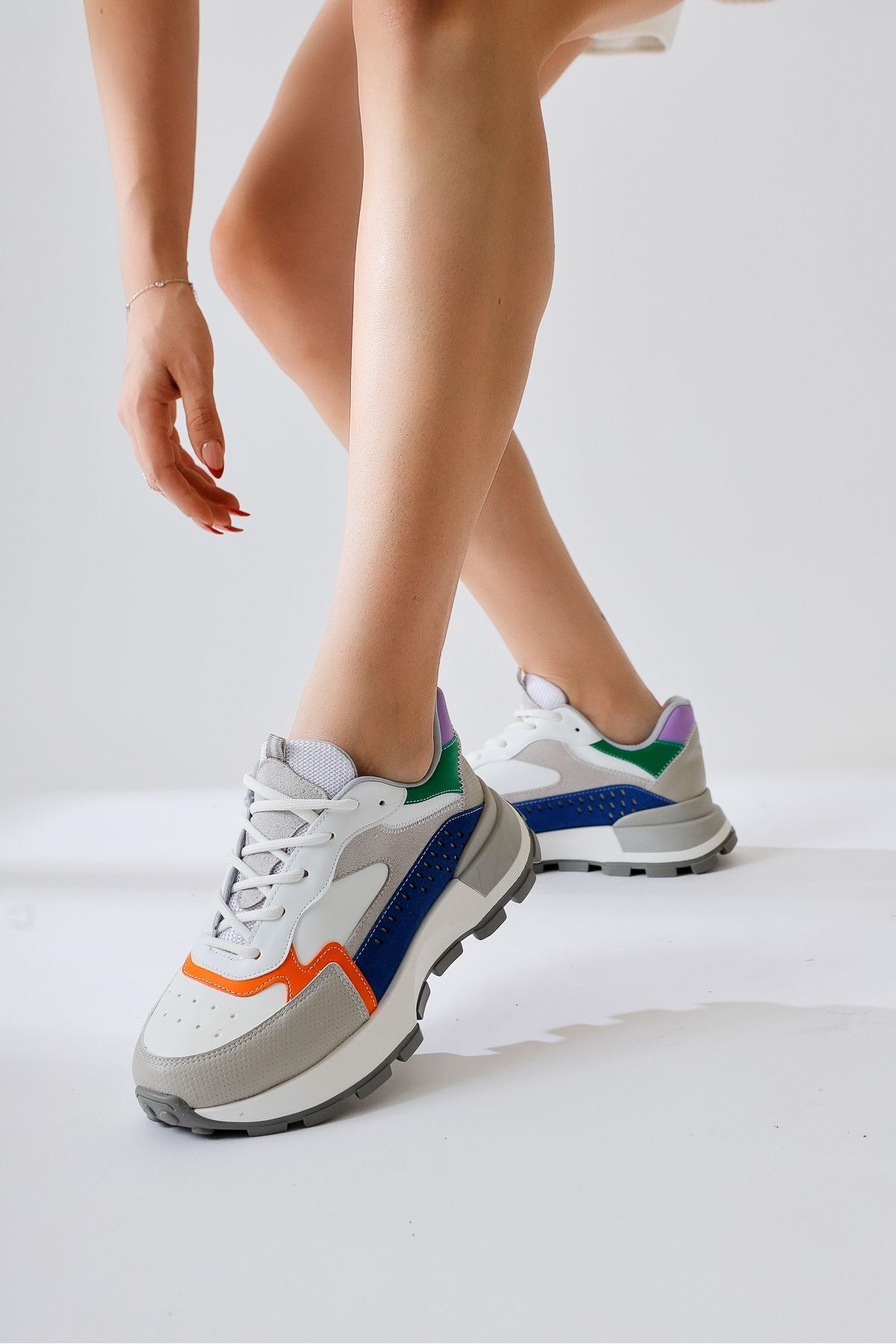 Limoya Sin Gri-Lacivert Süet Bağcıklı Yüksek Taban Sneakers