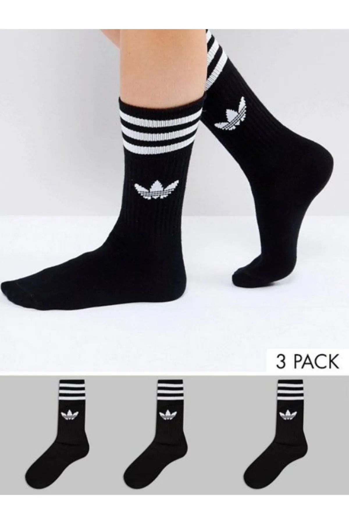 Socks Sirius 3'lü Unisex Penye Antrenman Siyah&Beyaz Çizgili Spor Tenis Futbol Basketbol Koşu Çorap Seti
