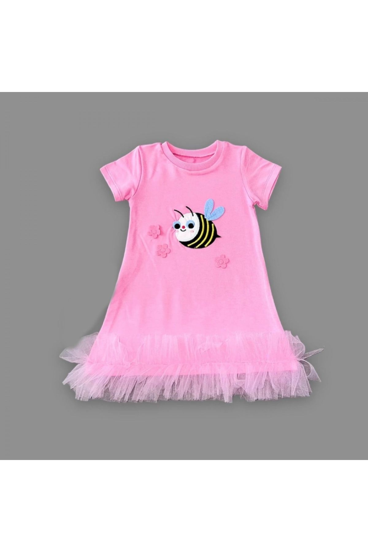 Narnuga Arıcık Nakışlı Eteği Fırfırlı Jile Kız Çocuk Elbisesi