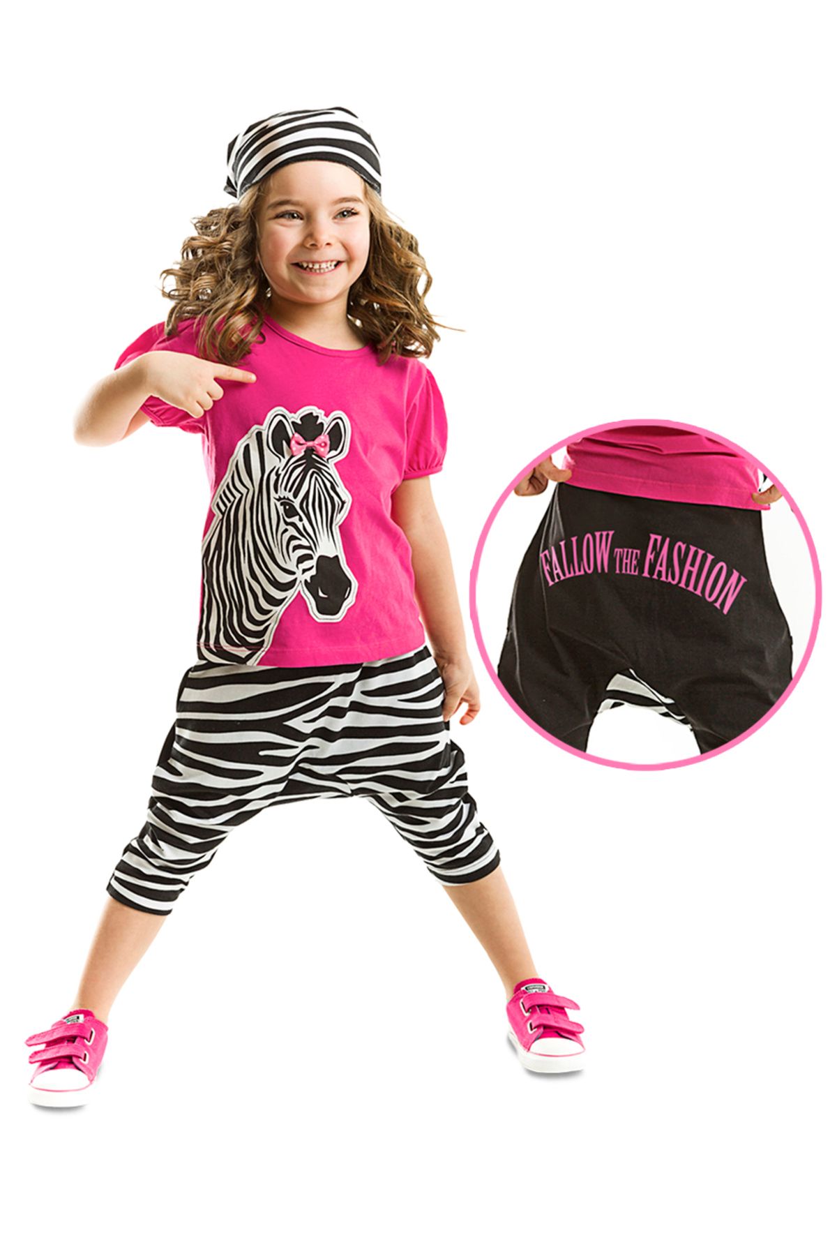 Denokids Zebra Fashion Kız Çocuk T-shirt Kapri Şort Takım