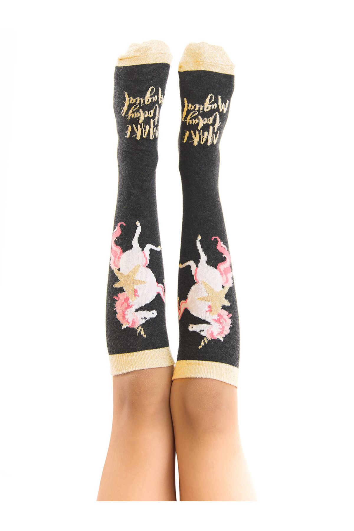 MSHB&G Unicorn Kız Çocuk Dizaltı Çorap Siyah