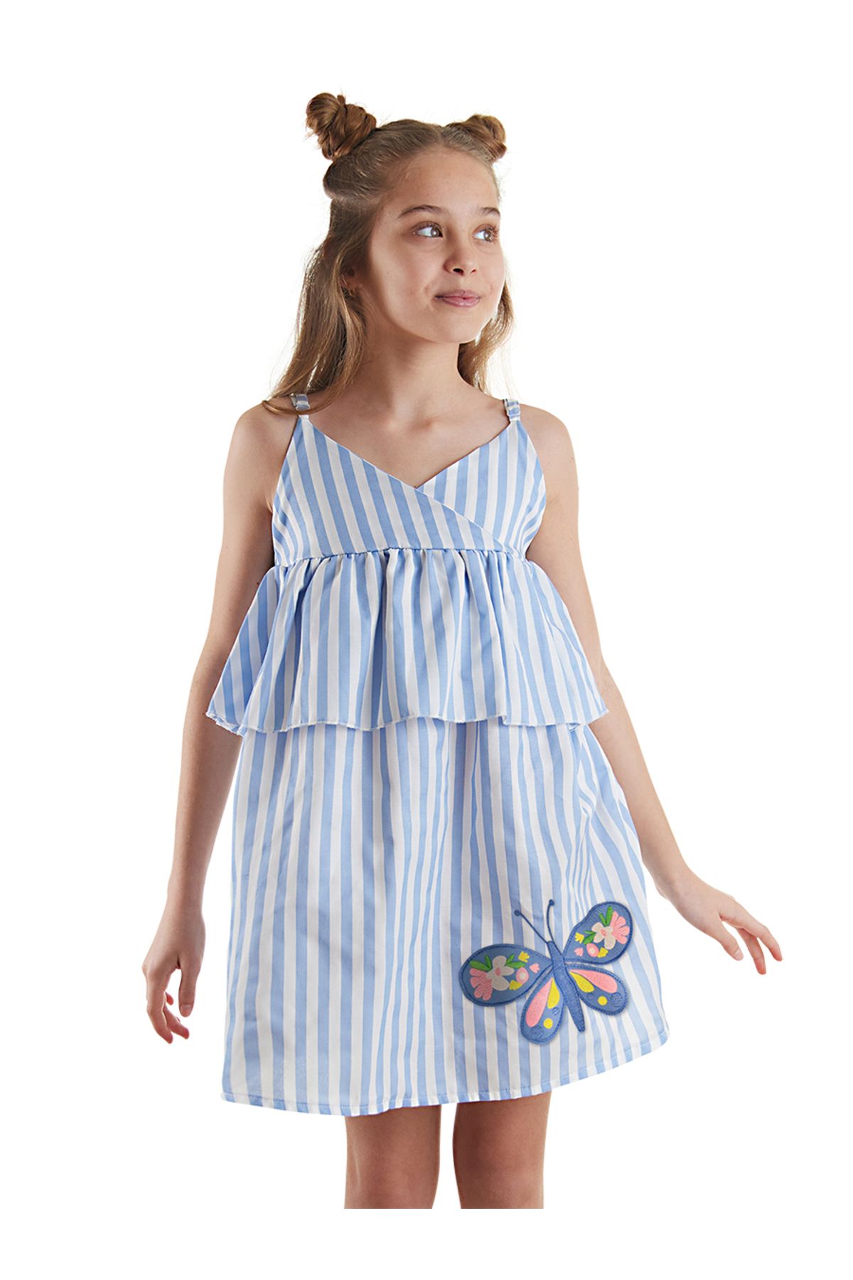 MSHB&G Çizgili Kelebek Kız Çocuk Yazlık Fırfırlı Kız Askılı Elbise
