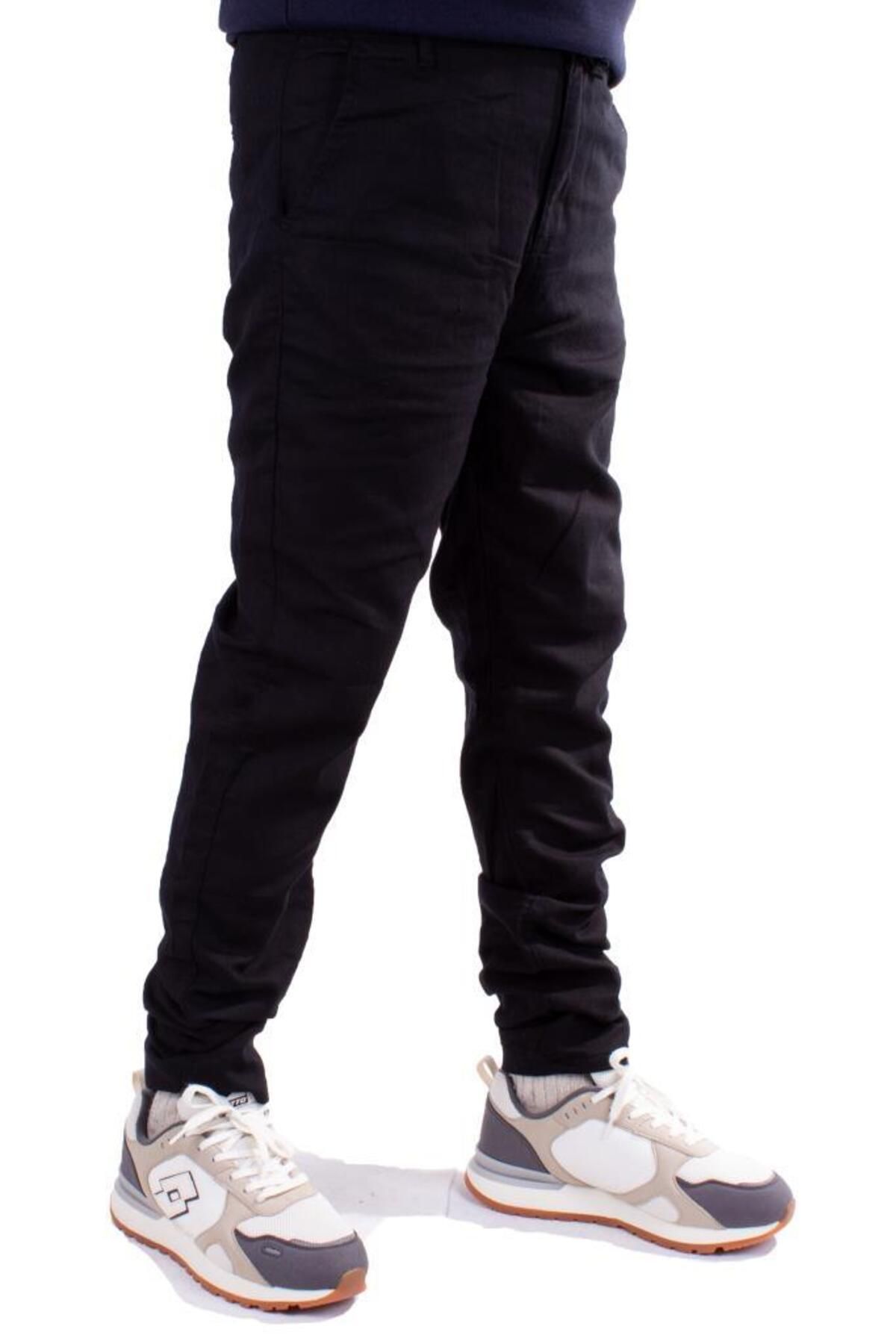 Twister Jeans Twister Slim Jogger-011C Siyah Yüksek Bel Dar Paça Erkek Keten Pantolon
