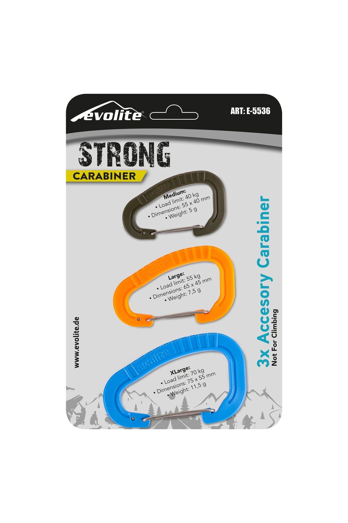 Evolite Strong 3'lü Karabina Seti - Mavi/turuncu/yeşil
