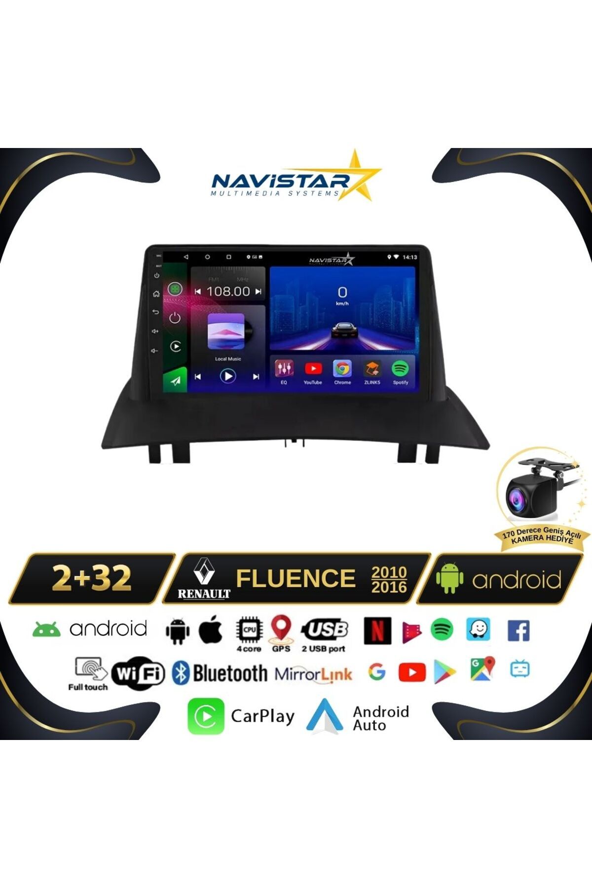 Navistar Fluence Kablosuz Carplay 2 64gb Android 13 Navigasyon Multimedya Sistemi