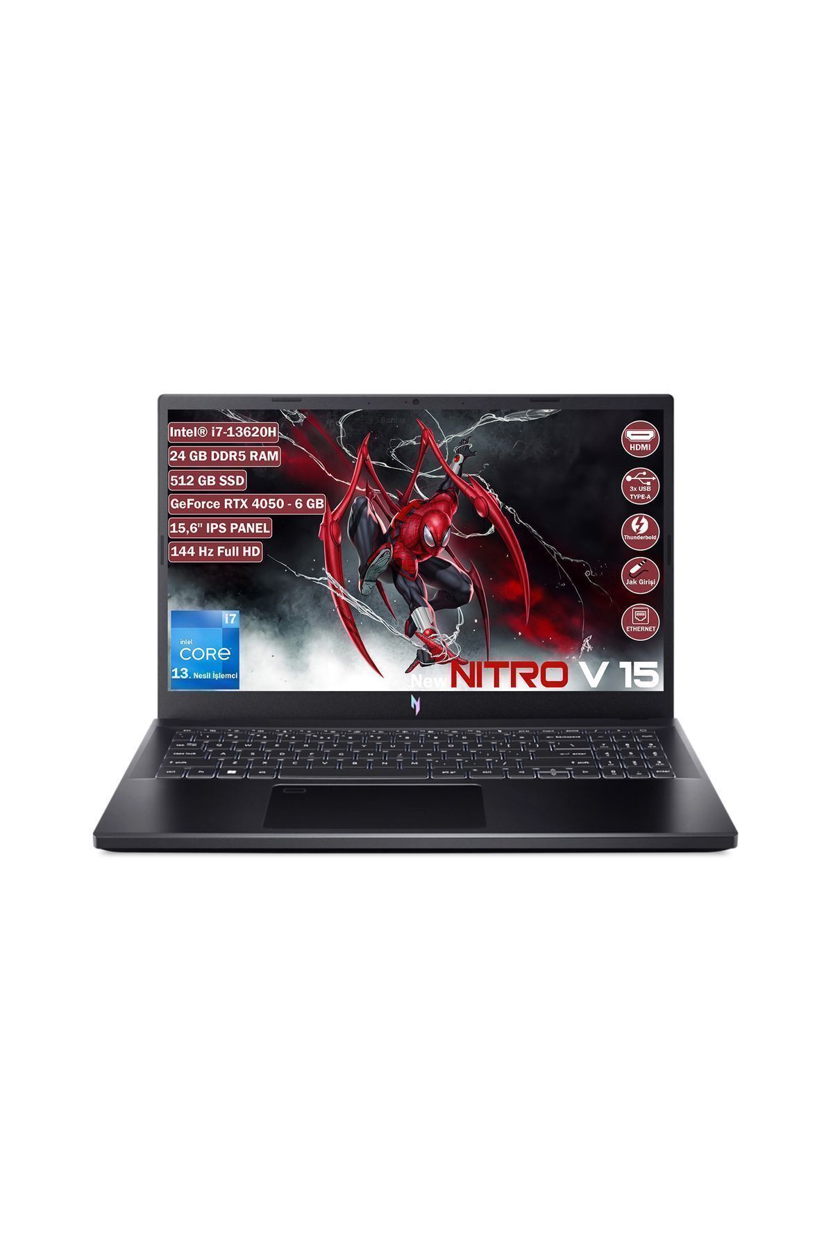ACER Nitro V 15 Core i7 13620H 24GB 512GB SSD Rtx 4050 Freedos 15.6" FHD Notebook NH.QNBEY.005+245