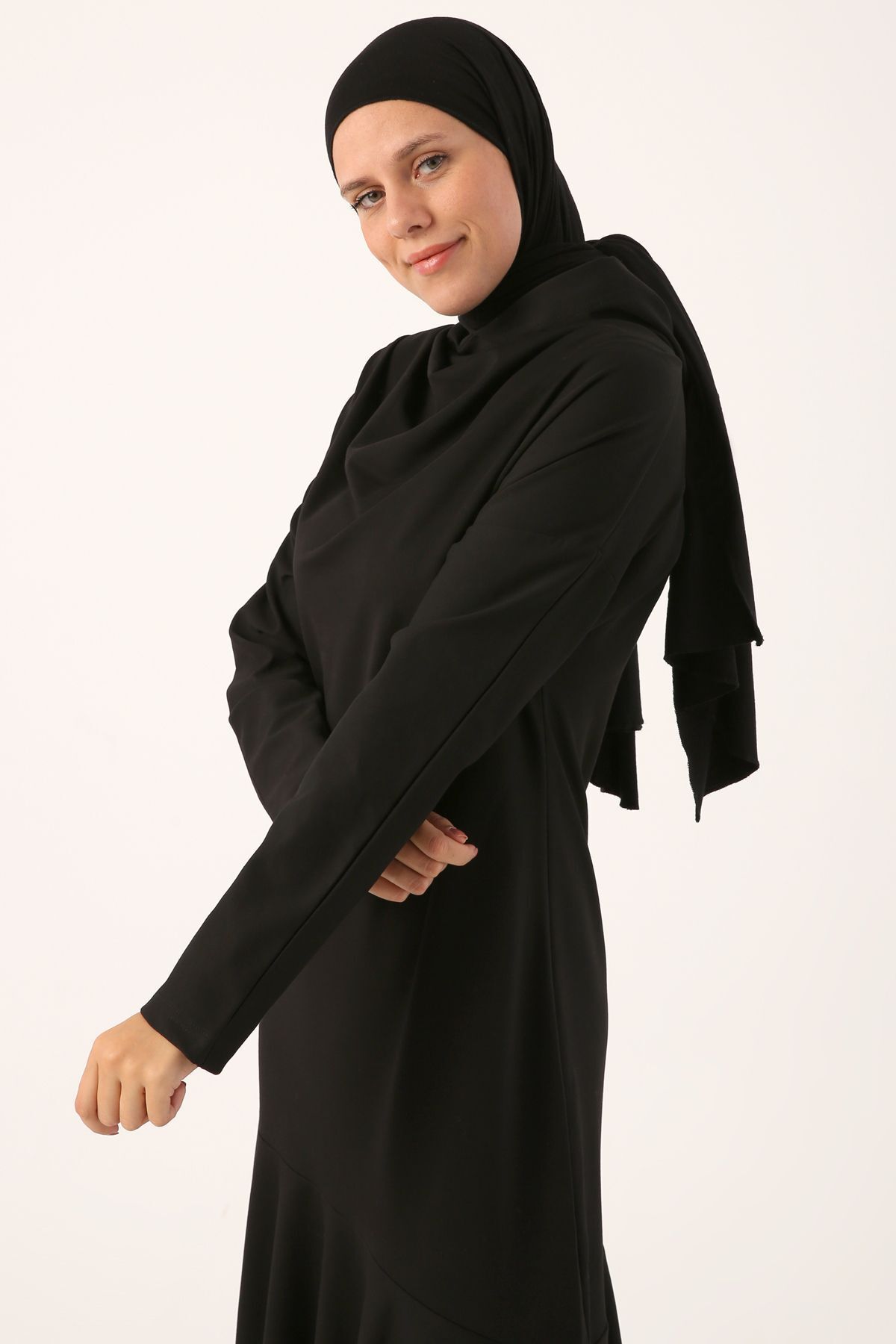 ALLDAY Siyah Degaje Yaka Kapüşonlu Elbise
