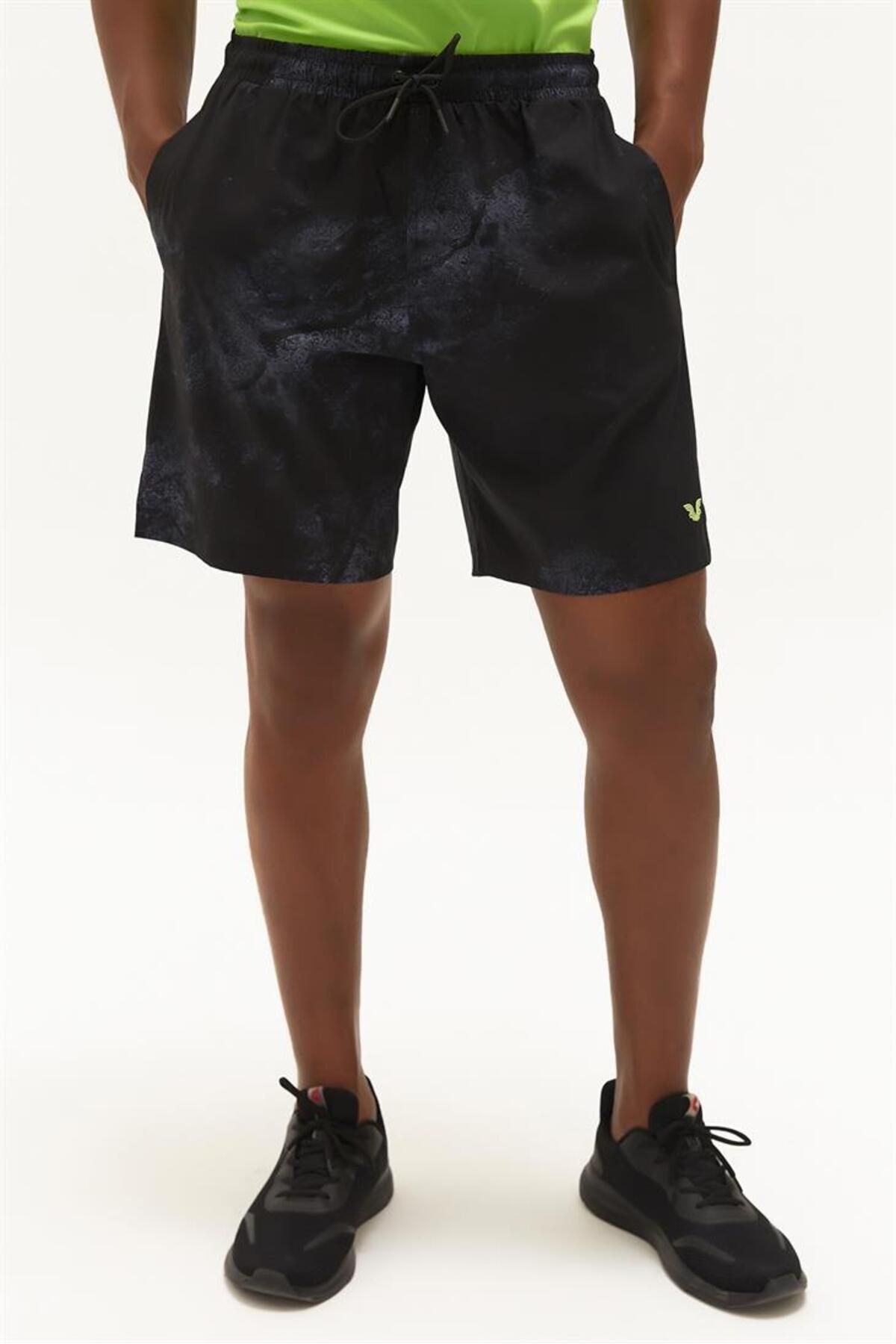 bilcee Erkek Siyah Desenli Ince Dokuma Kumaşlı Cepli Kısa Mini Antrenman Koşu Sporcu Şortu 0173