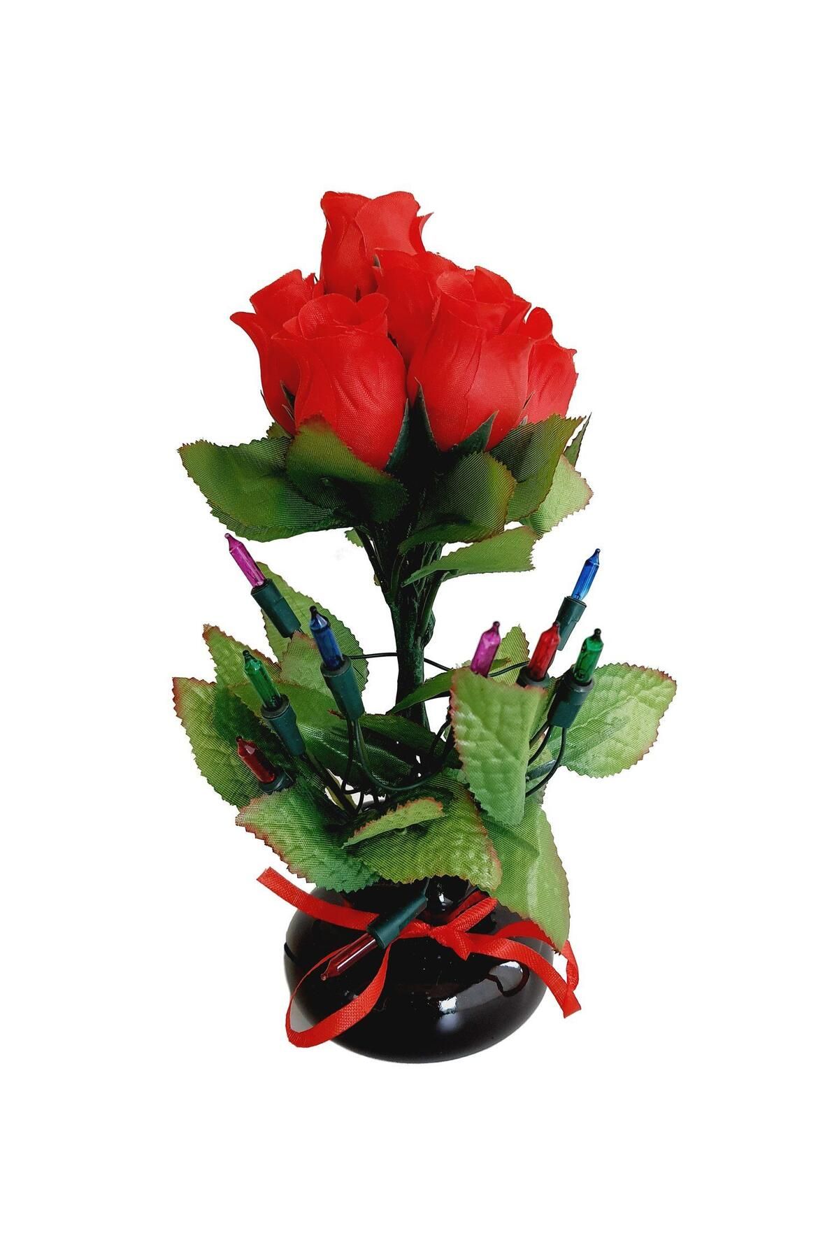 Hasyılmaz 90'lar Temalı Dekoratif Işıklı Yapay Çiçek 27cm (kırmızı Gül)