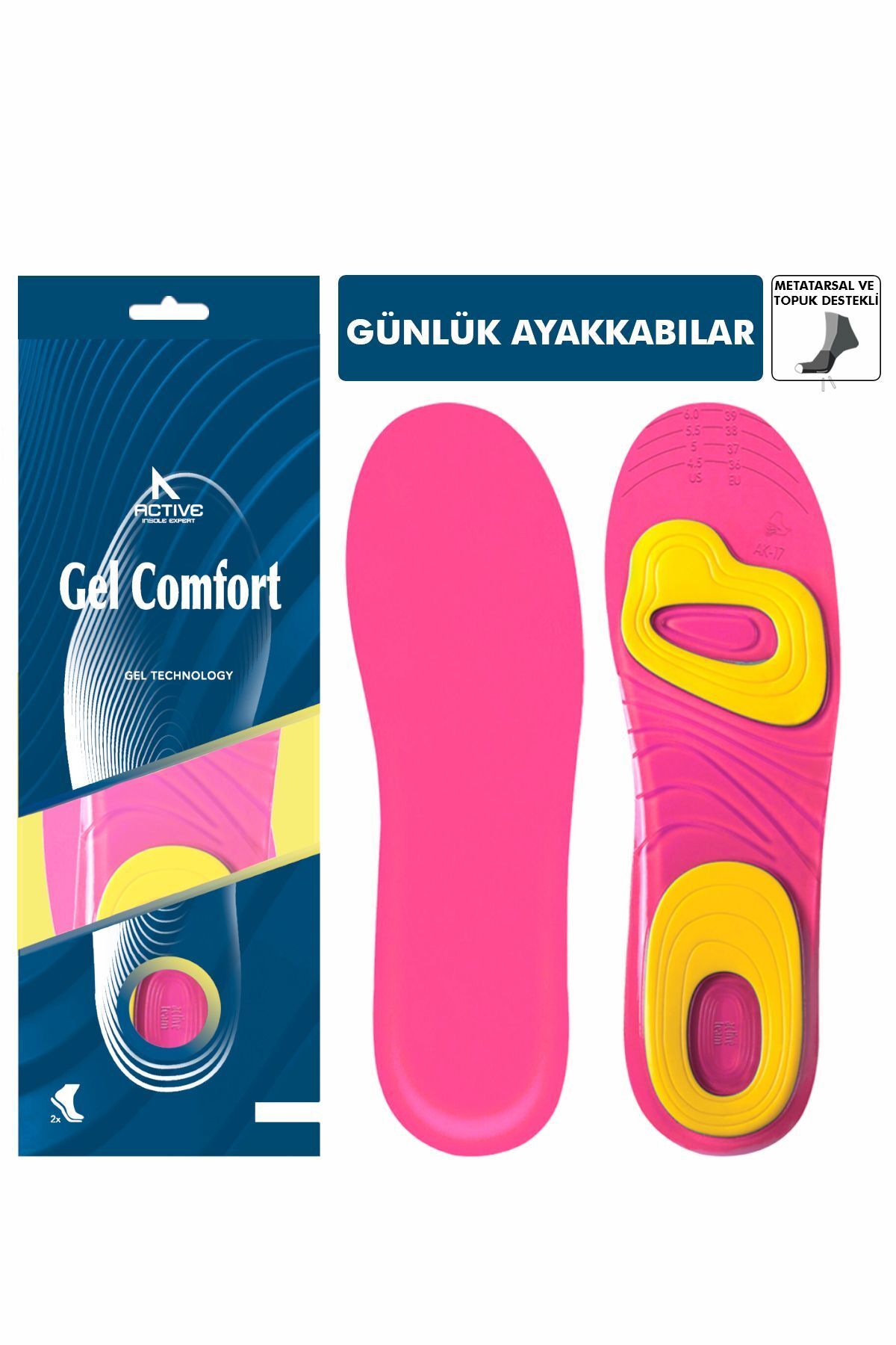 Gel Comfort - Topuk Ve Metatarsal Destekli Jel Ayakkabı Tabanlığı, Darbe Emici Günlük Iç Tabanlık