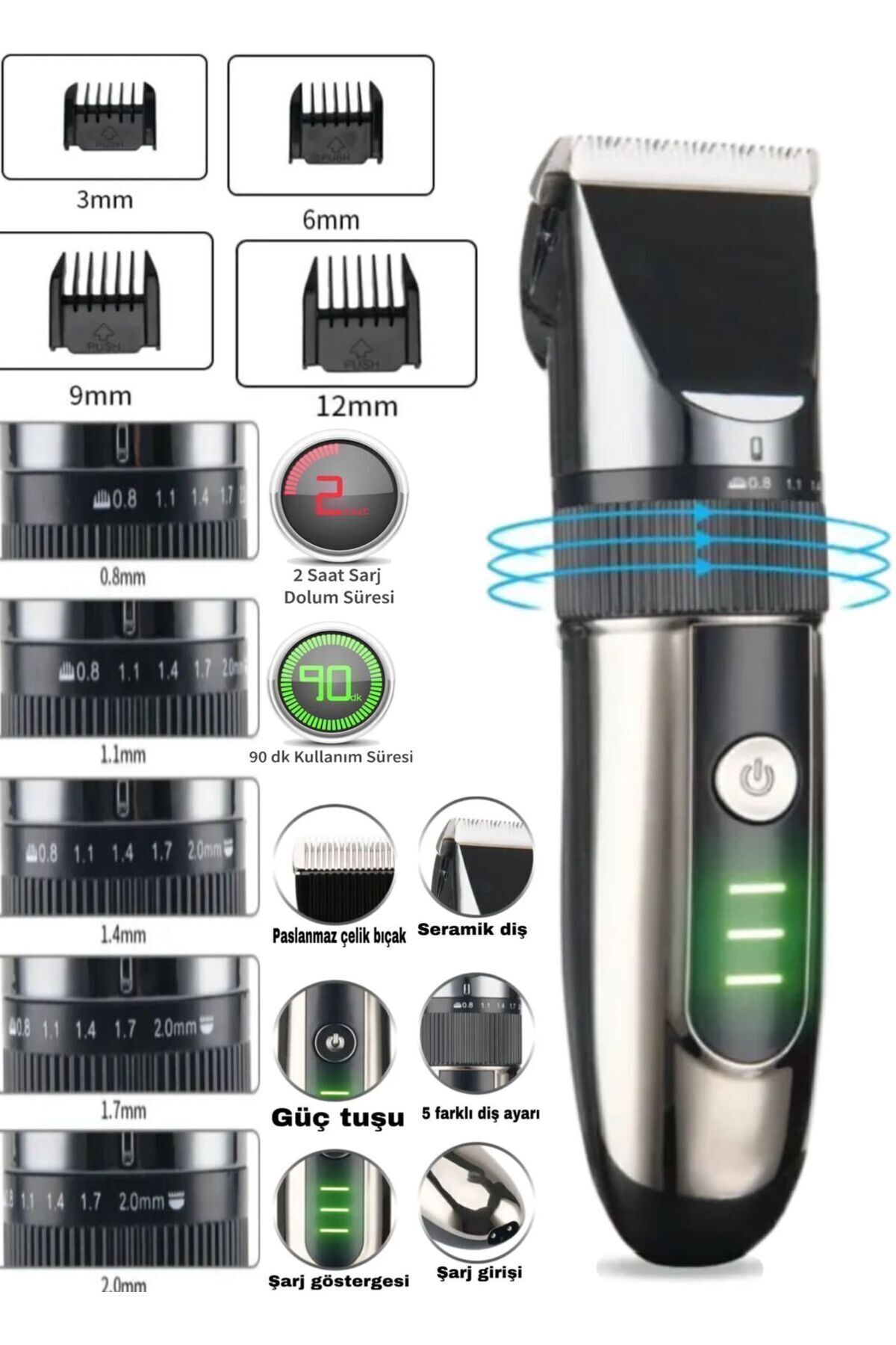 Ipone 1012 Profesyonel Seramik Dişli Saç Sakal Ense Düzeltme Tıraş Makinesi Kuaför Tercihi Usb Şarjlı
