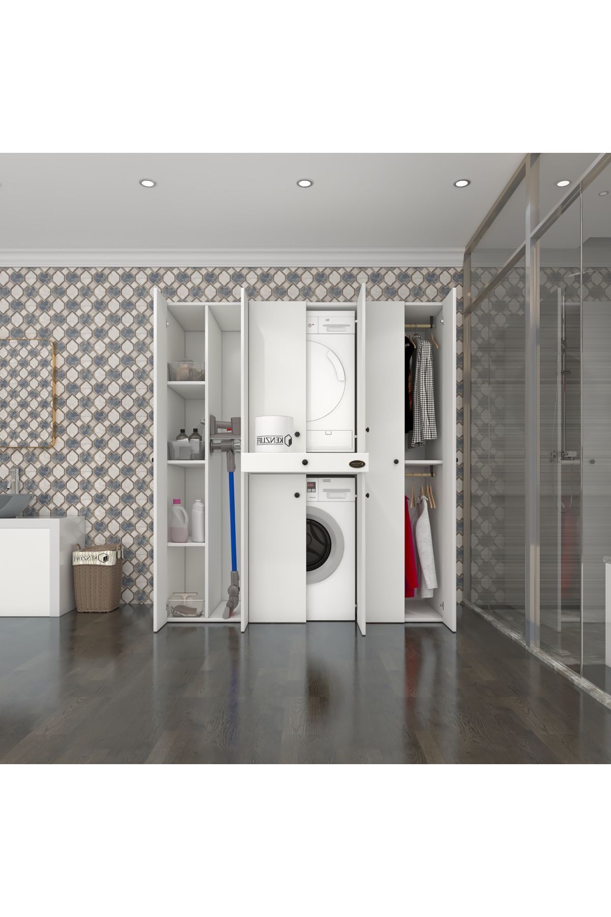Kenzlife Çamaşır-kurutma Makinesi Dolabı Ve Giysi Dolabı Çekmeceli Ebuzermdf Sol Raf Byz 187*160*60