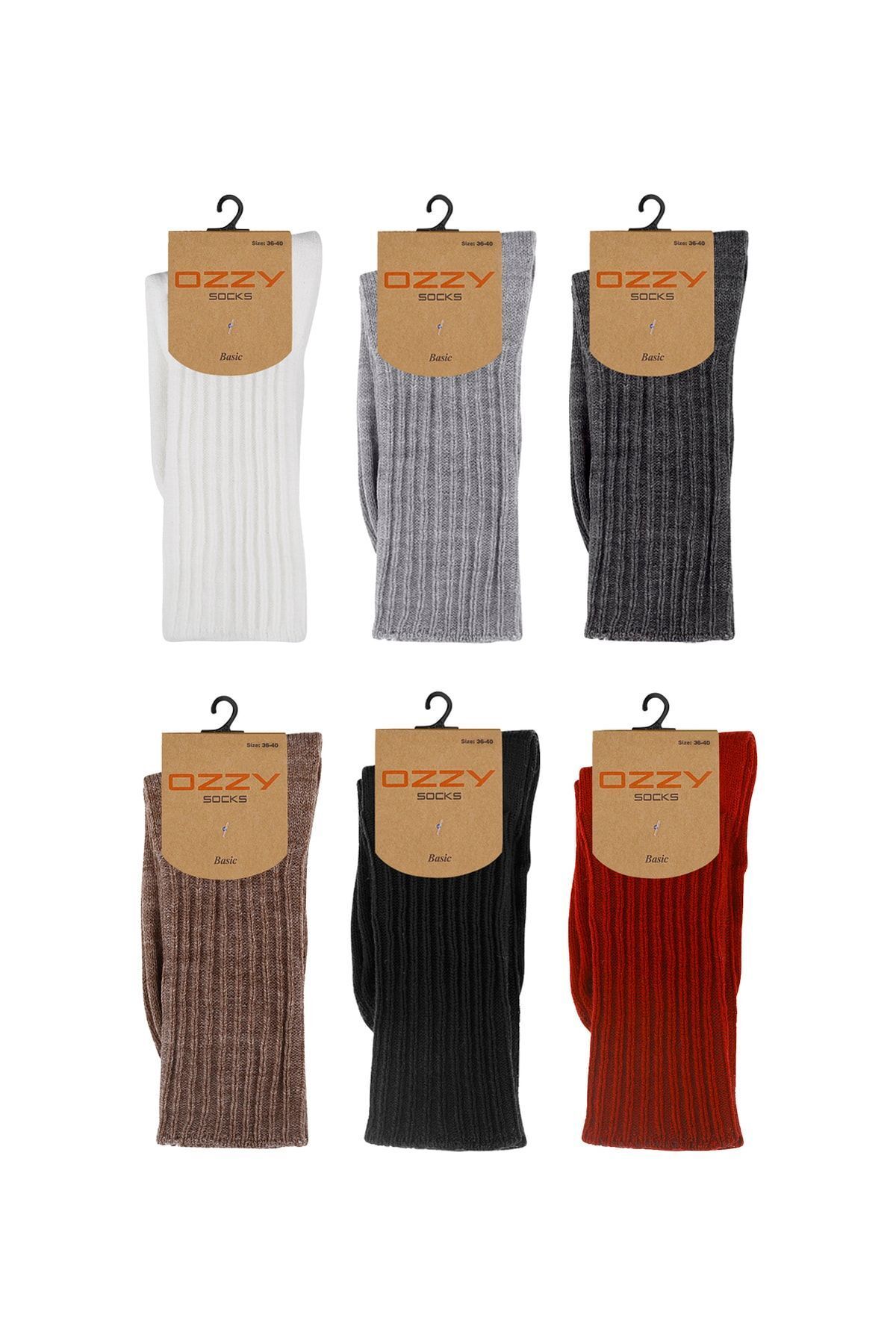 Ozzy Socks 6 Çift Kışlık Kadın Yünlü Uyku Çorabı Soft Touch