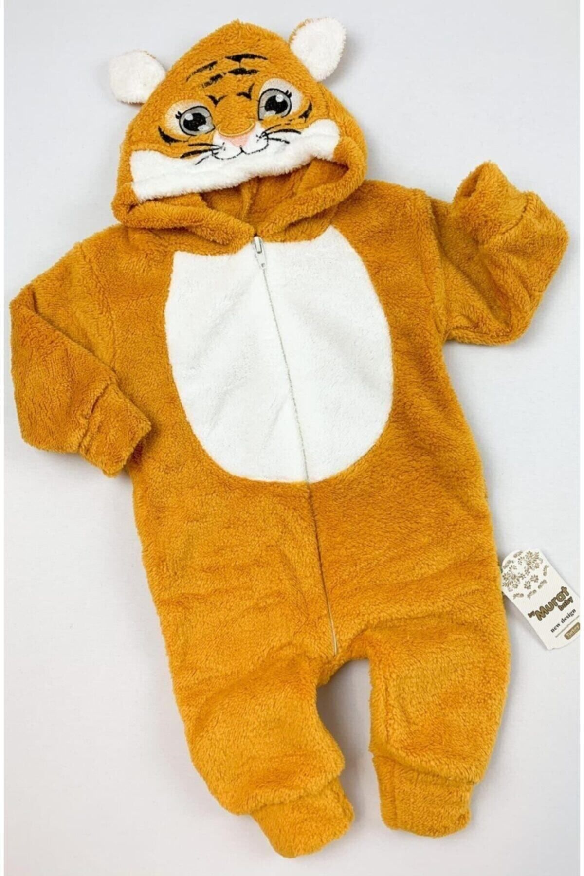 Nurcix Bebelop Welsoft Erkek Bebek Hardal Sarısı Kaplan Şapkalı Peluş Uyku Tulumu