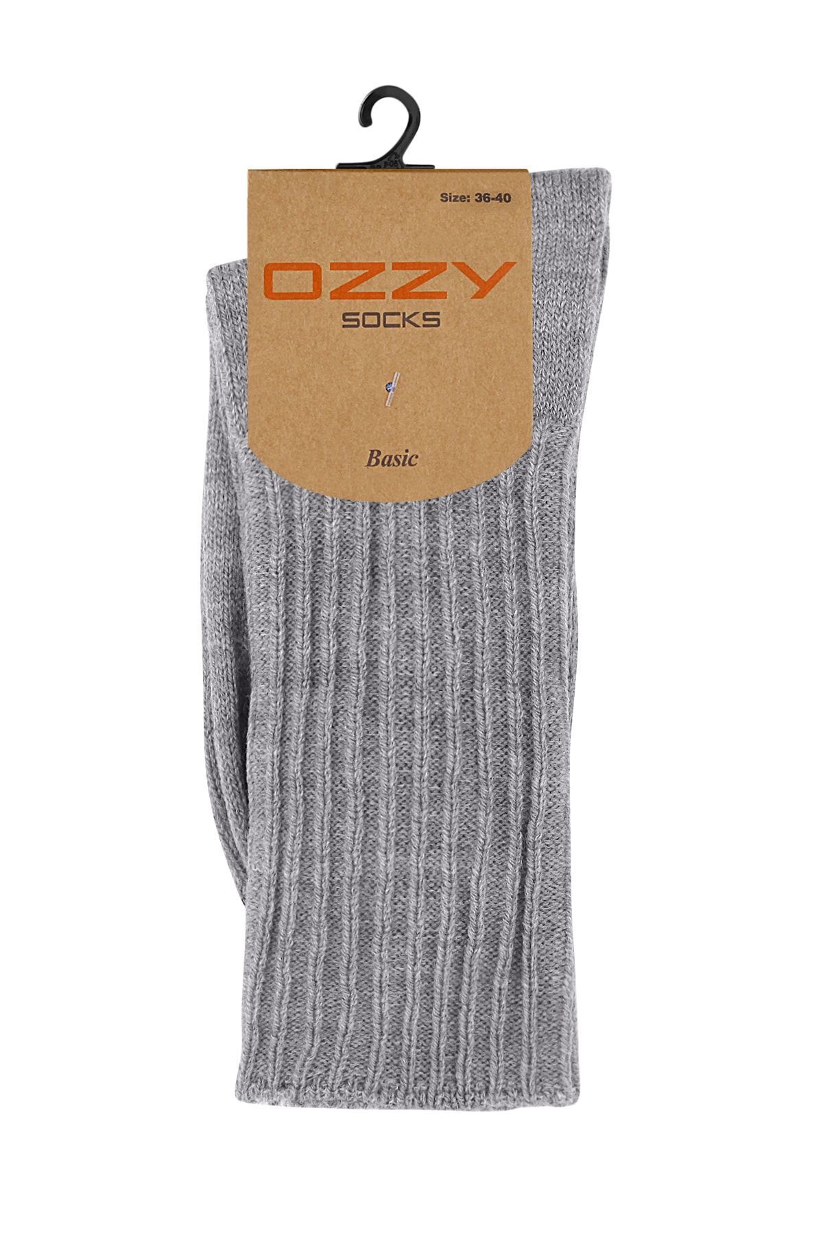 Ozzy Socks Kışlık Kadın Yünlü Gri Renk Uyku Çorabı Soft Touch