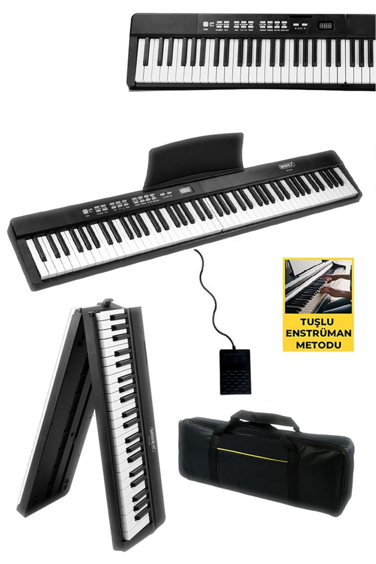 Midex Plx-80bk taşınabilir Katlanır Dijital Piyano Tuş Hassasiyetli 88 Tuş Bt (SUSTAİN ÇANTA METOD)