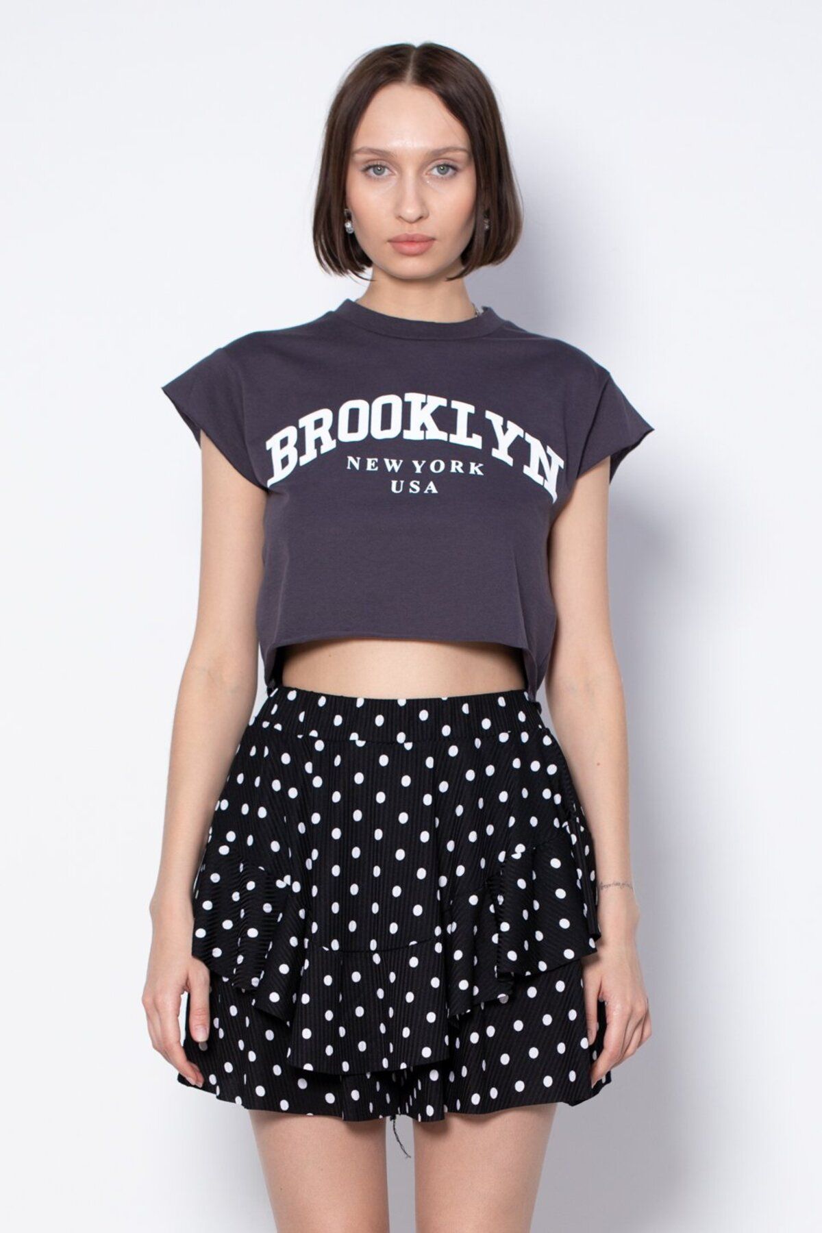 BARRELS AND OIL Brooklyn Baskılı T-Shirt - Antrasit