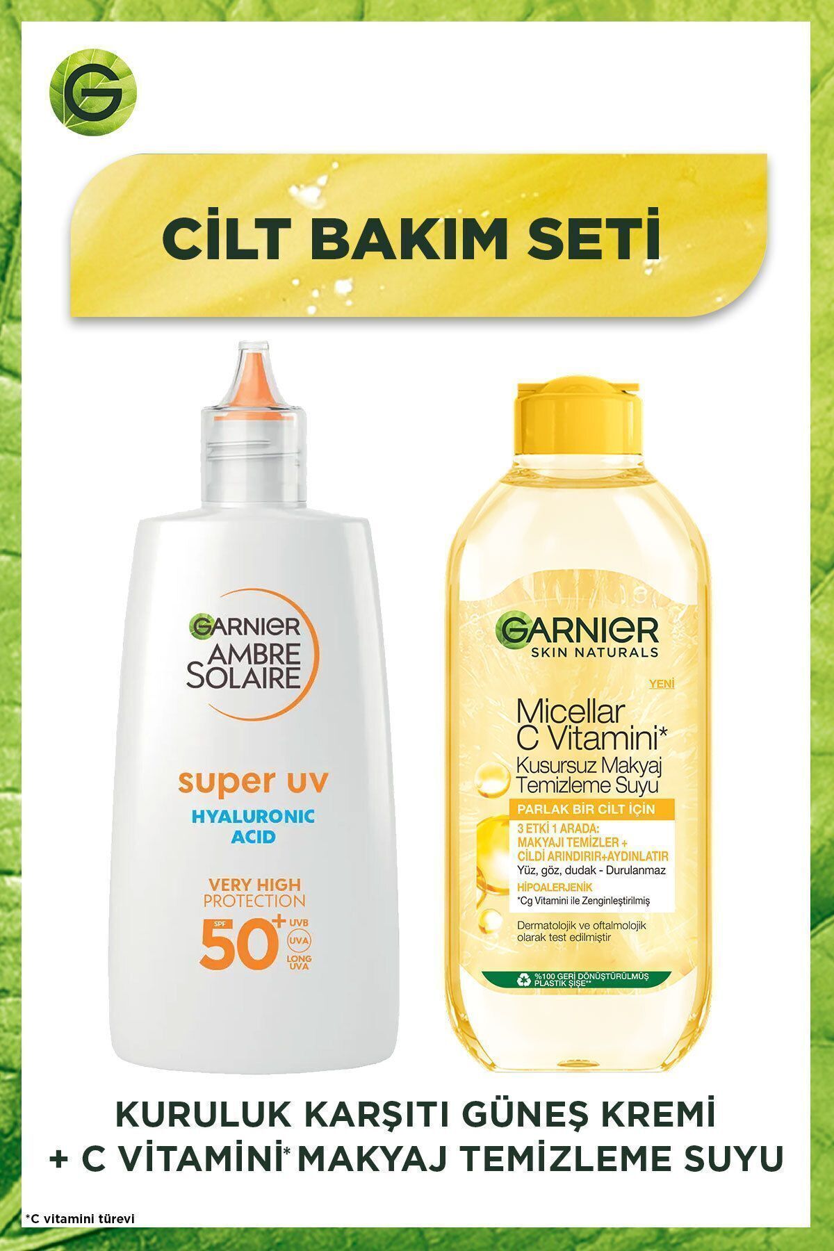 Garnier C Vitamini Kusursuz Makyaj Temizleme Suyu & Ambre Solaire Koyu Leke Karşıtı Güneş Koruyucu Yüz Kremi