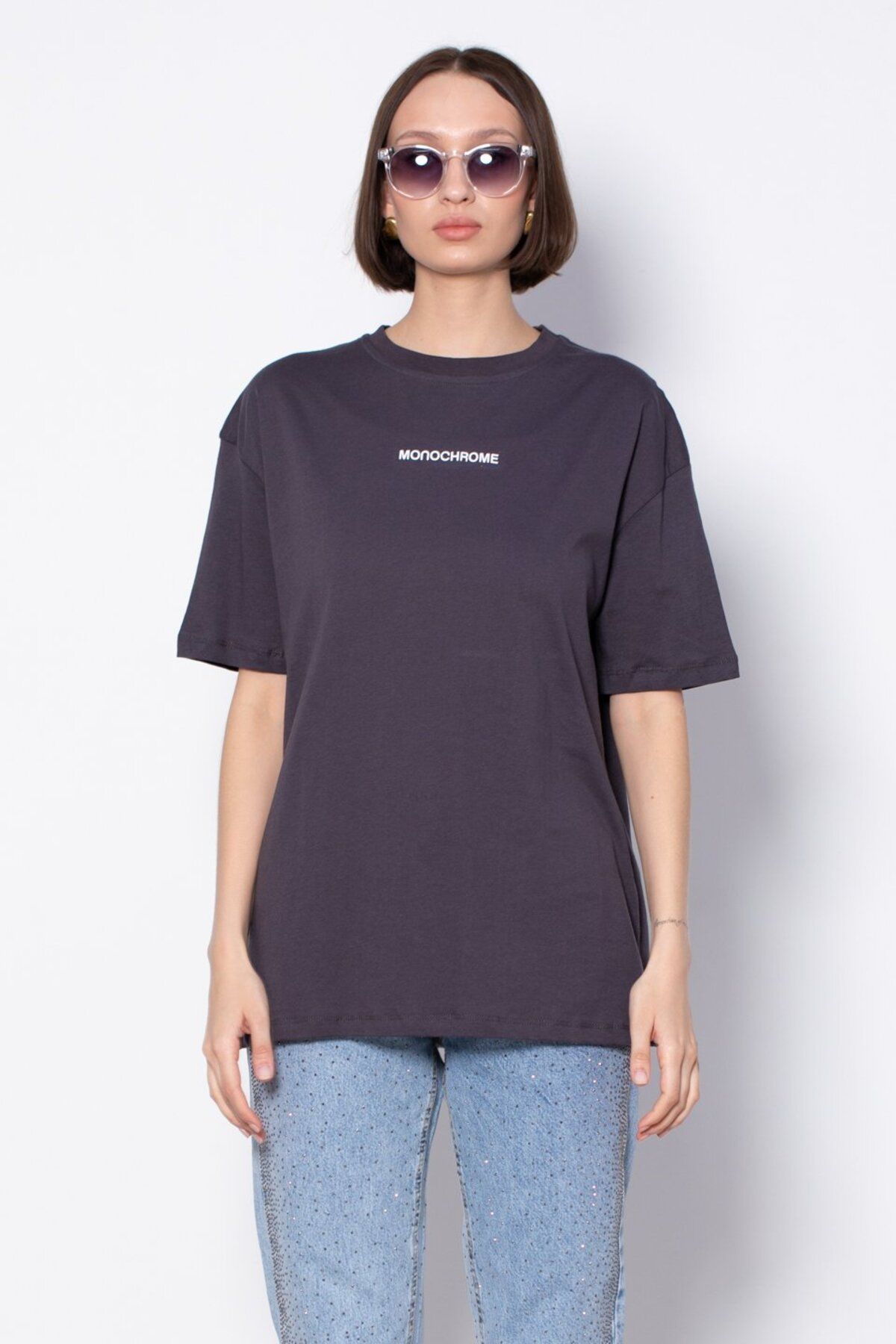 BARRELS AND OIL Monochrome Baskılı T-Shirt - Antrasit