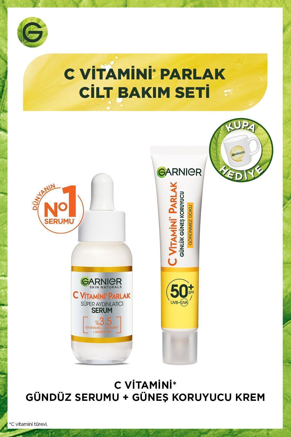 Garnier C Vitamini Parlak Aydınlatıcı Serum Günlük Güneş Koruyucu Yüz Kremi Görünmez Doku