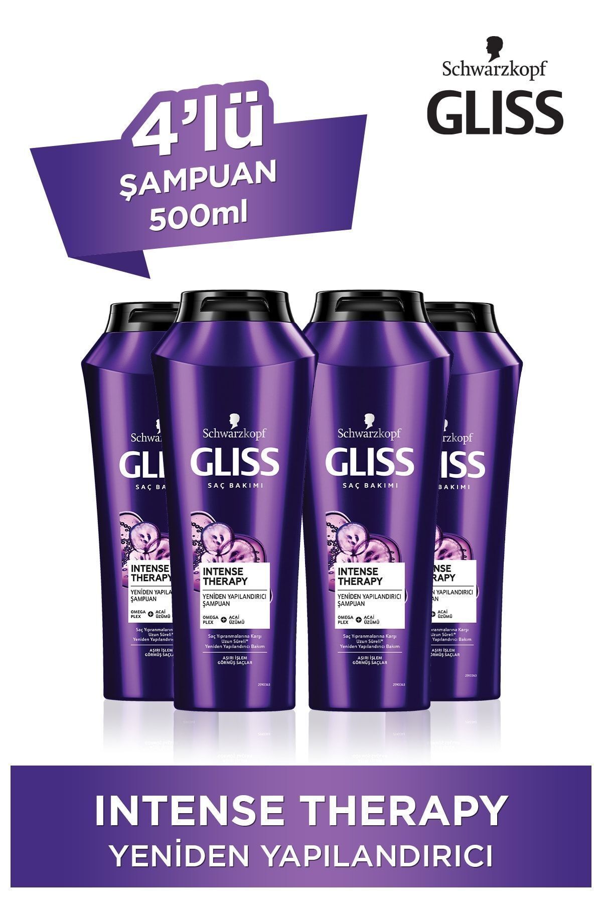 Gliss Intense Therapy Yeniden Yapılandırıcı Şampuan 500 ml 4'lü