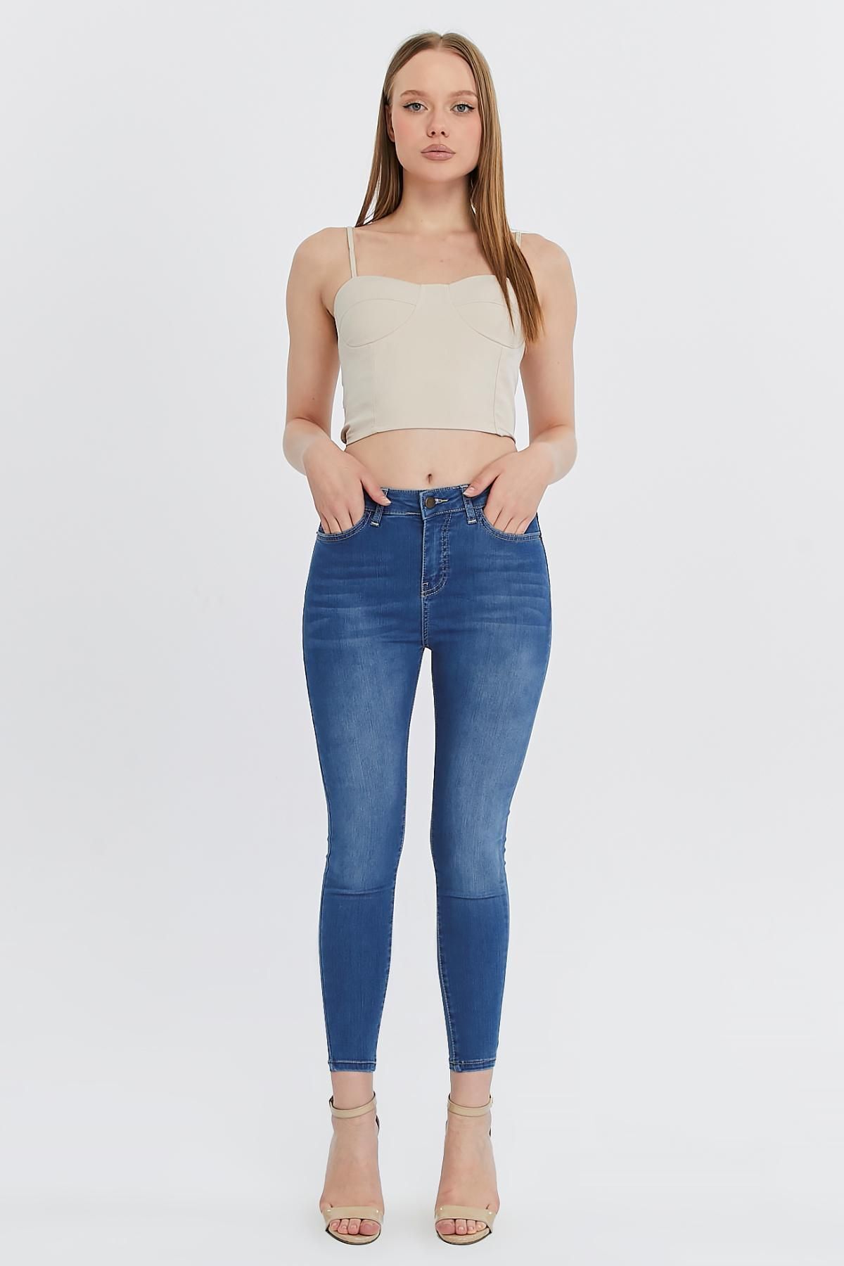 CEDY DENIM Slim Fit Jean Yüksek Bel Dar Kesim Esnek Açık Mavi Kadın Kot Pantolon C596