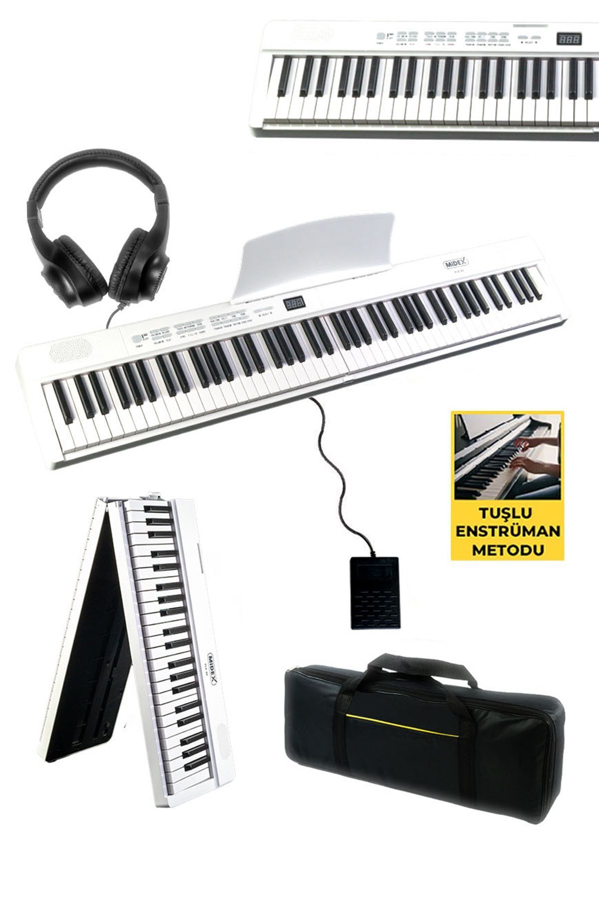 Midex Plx-80wh-h Taşınabilir Katlanır Dijital Piyano Tuş Hassasiyetli 88 Tuş Bt (sustain Kulaklık Çanta )
