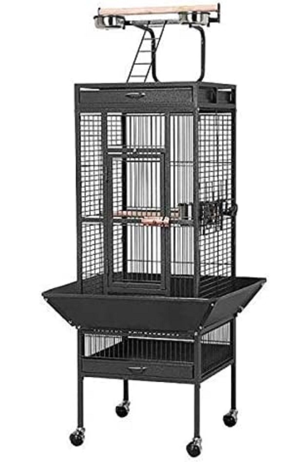 Dayang Ayaklı Papağan Kafesi Siyah 45.7x45.7x156 Cm