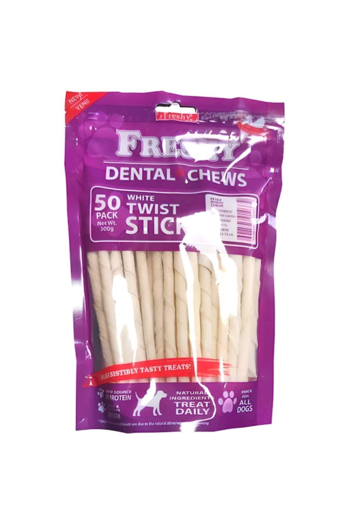Freshy Dental Chews White Twist Sticks Dog Treat Diş Sağlığı Için Beyaz Burgu Çubuk Kemik 50 Adet 300 Gr