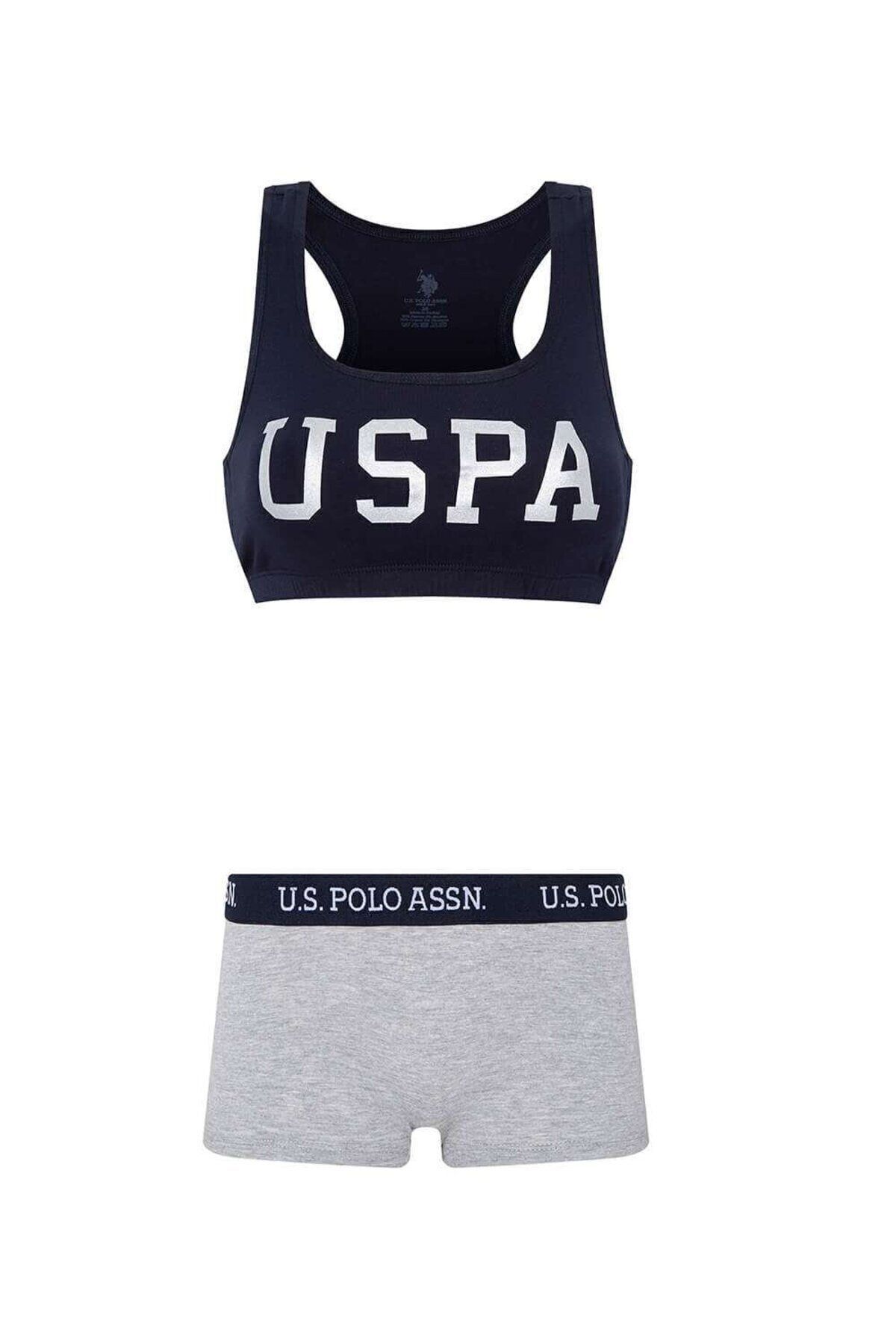 U.S. Polo Assn. Kadın Kalın Askılı Pamuklu Likralı Lacivert Büstiyer & Boxer Seti