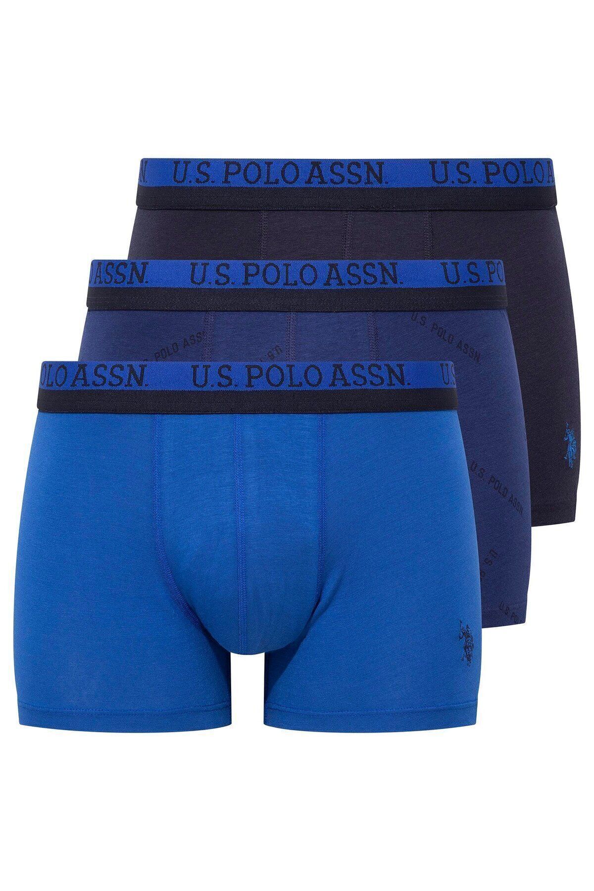 U.S. Polo Assn. Erkek 3'lü Paket Modal Likralı Pamuklu Lacivert-Saks Boxer