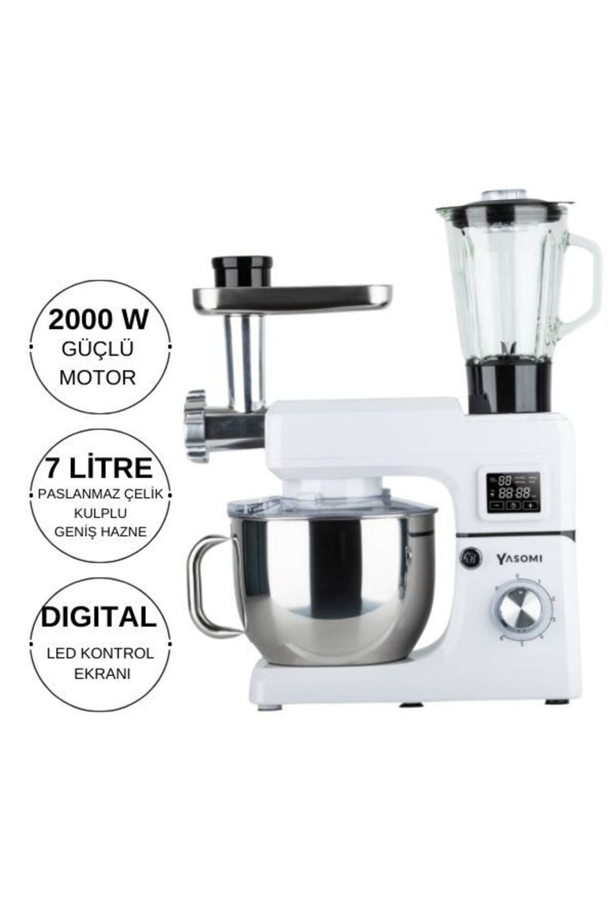 Yasomi Sm 1511bml Led Ekranlı Kıyma Çekme Aparatlı Blender Stand Mikser Mutfak Şefi