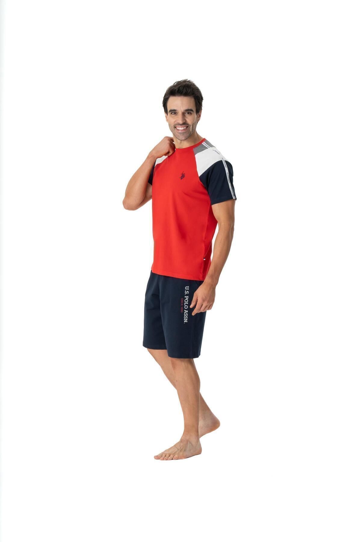 U.S. Polo Assn. U.S. Polo Assn. Erkek %100 Pamuklu Kırmızı T-shirt & Şort Pijama Takımı