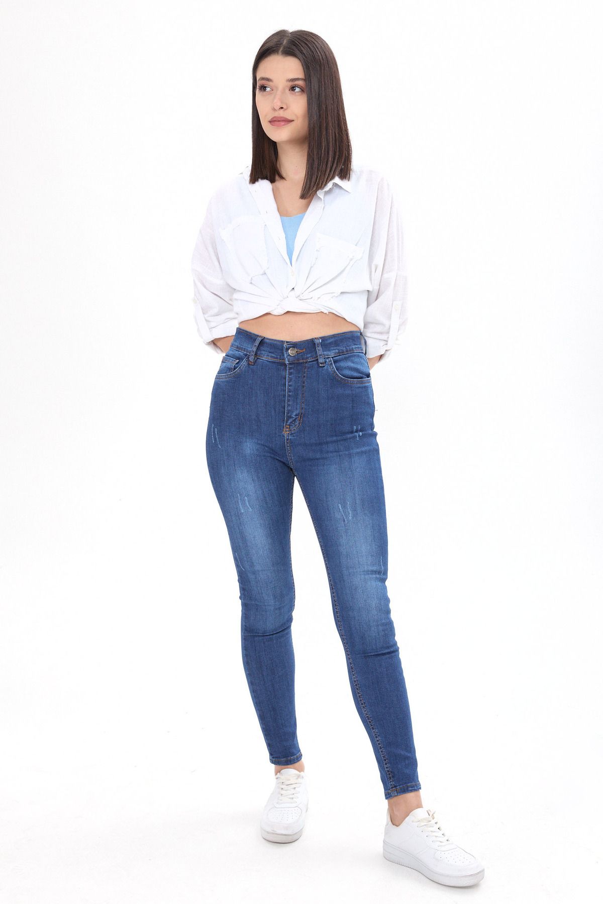 TOFİSA Düz Orta Kadın Mavi Kot Pantolon - 23995