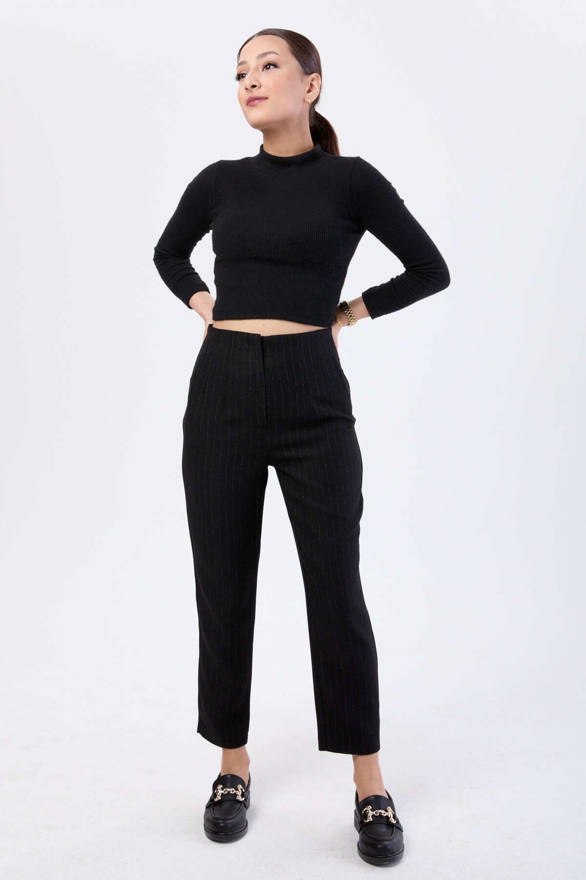 TOFİSA Düz Orta Kadın Siyah Klasik Pantolon - 24140