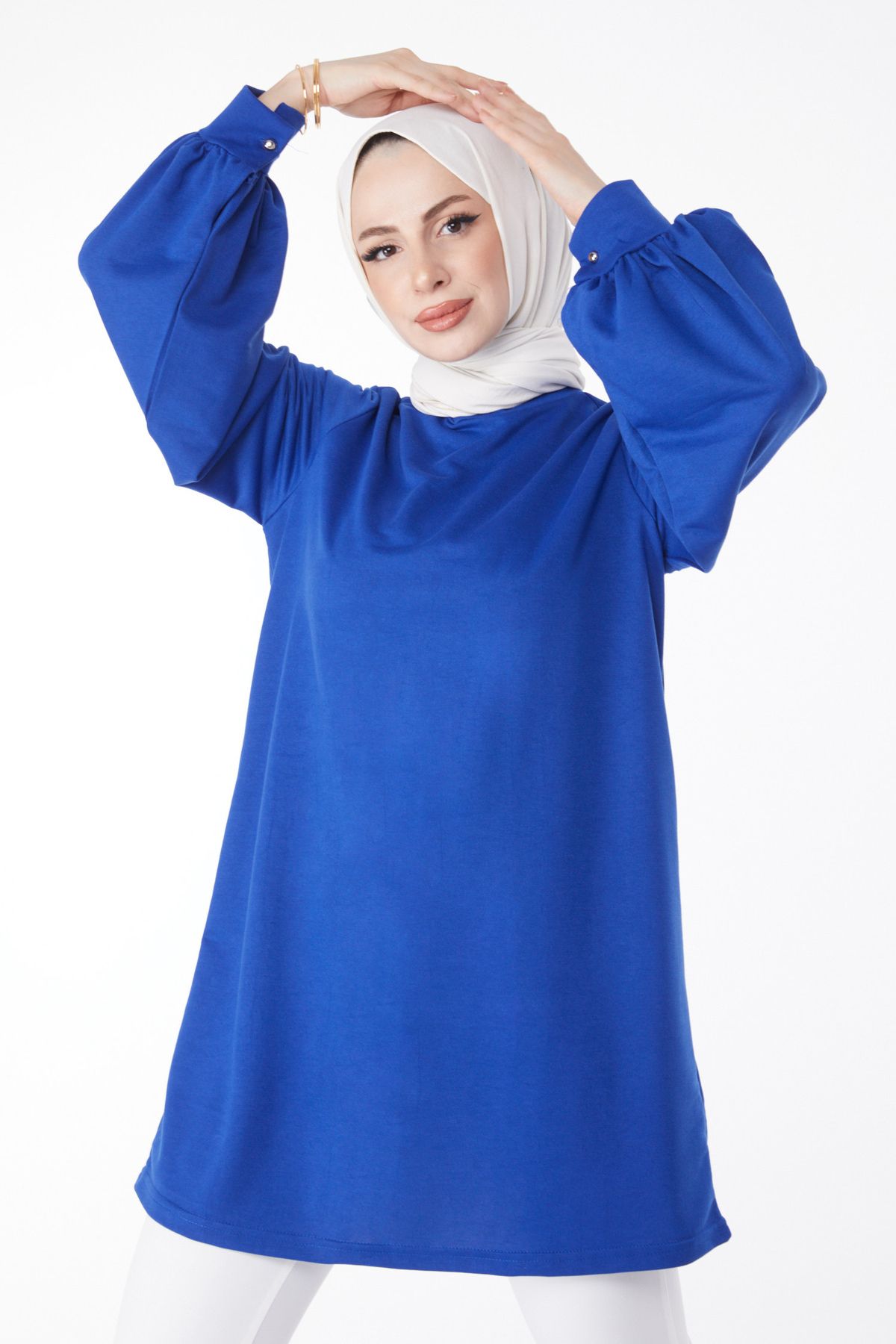 TOFİSA Düz Hakim Yaka Kadın Mavi Sweatshirt - 13138