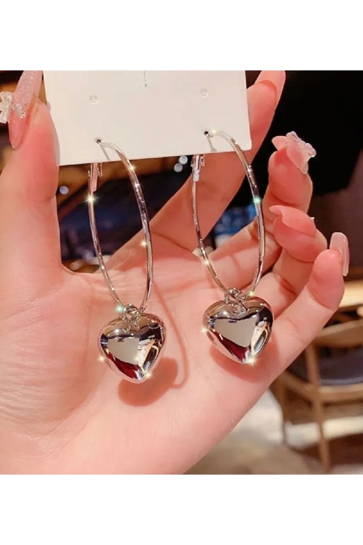 ATİLA Jewelry Silver Renk Çelik Kararmaz Kalp Figür Premium Halka Küpe
