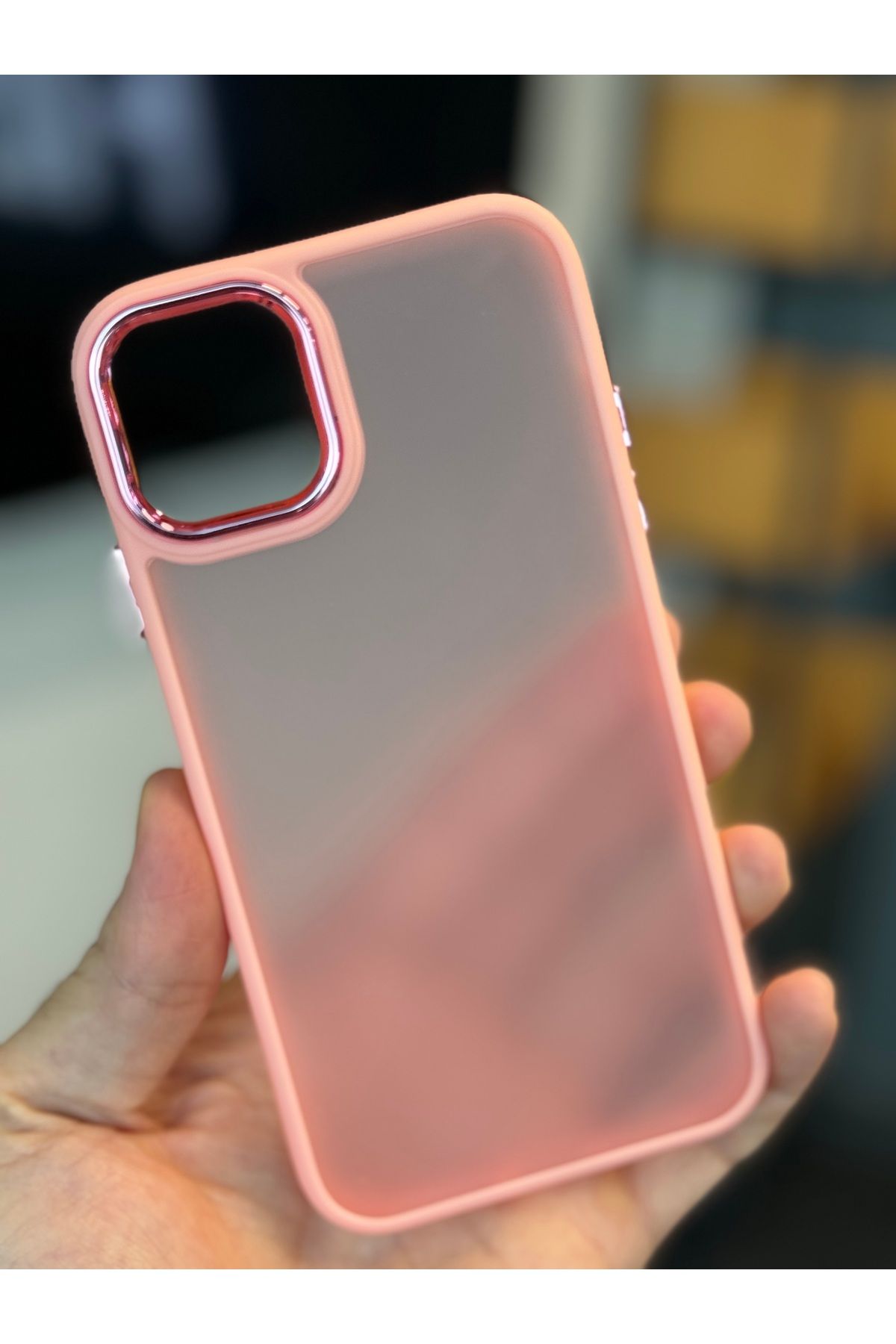 Fibaks Apple Iphone 11 Kılıf Metal Çerçeve Hassas Butonlu Renkli Buzlu Şeffaf Transparan Kapak