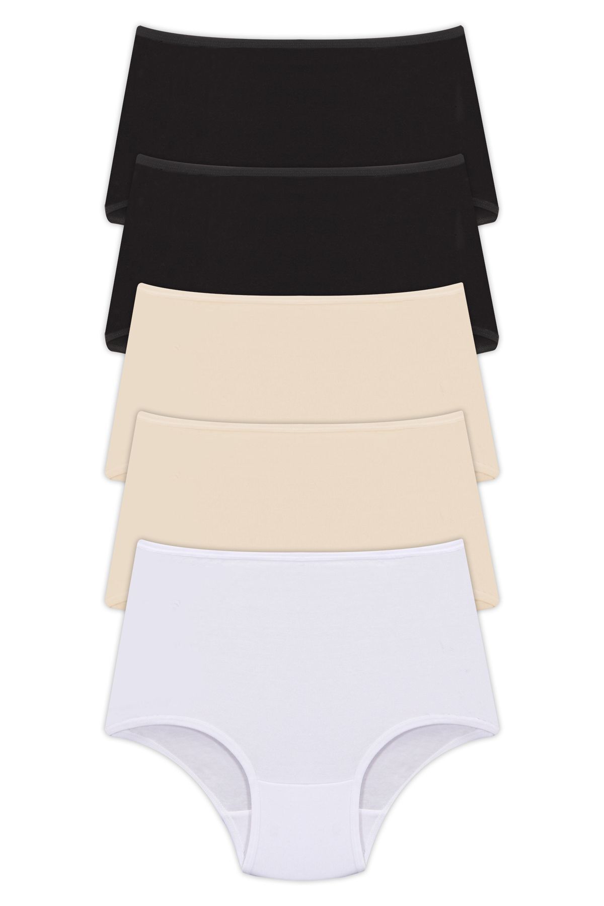 Soft Light Ekstra Yüksek Bel Kadın Külot Siyah Beyaz Ten Pamuklu 5'li Paket
