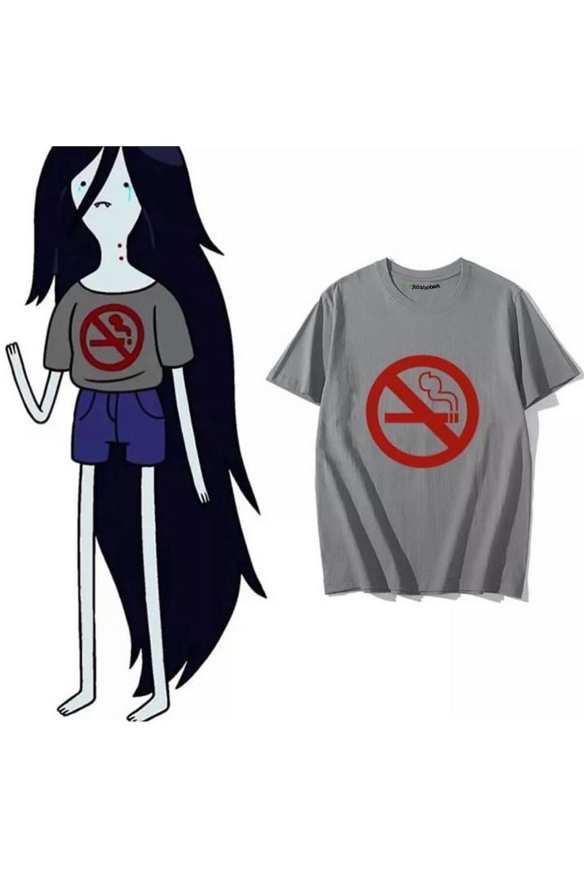 Köstebek Gri Anime Adventure Time - Marceline the Vampire Queen : No Smoking (Unisex) T-Shirt
