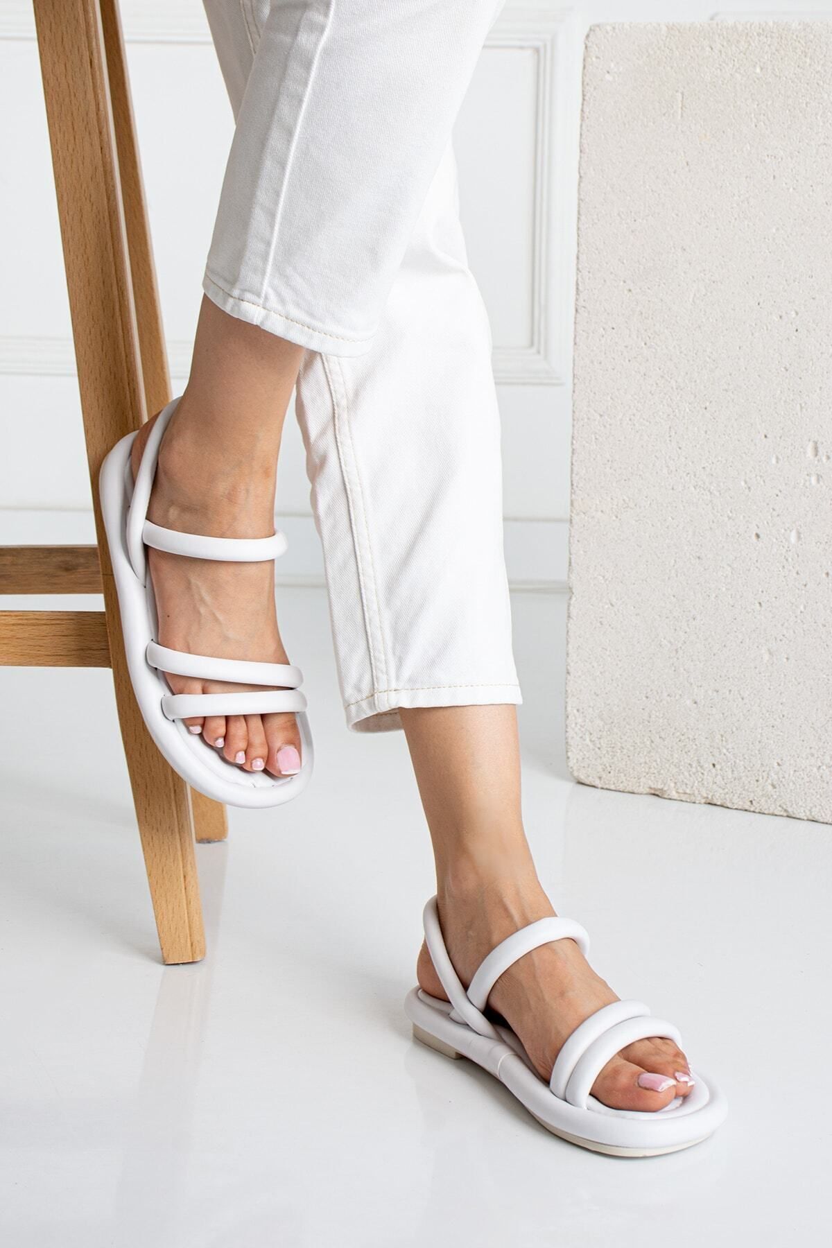 star shoes Beyaz Bantlı Kadın Sandalet