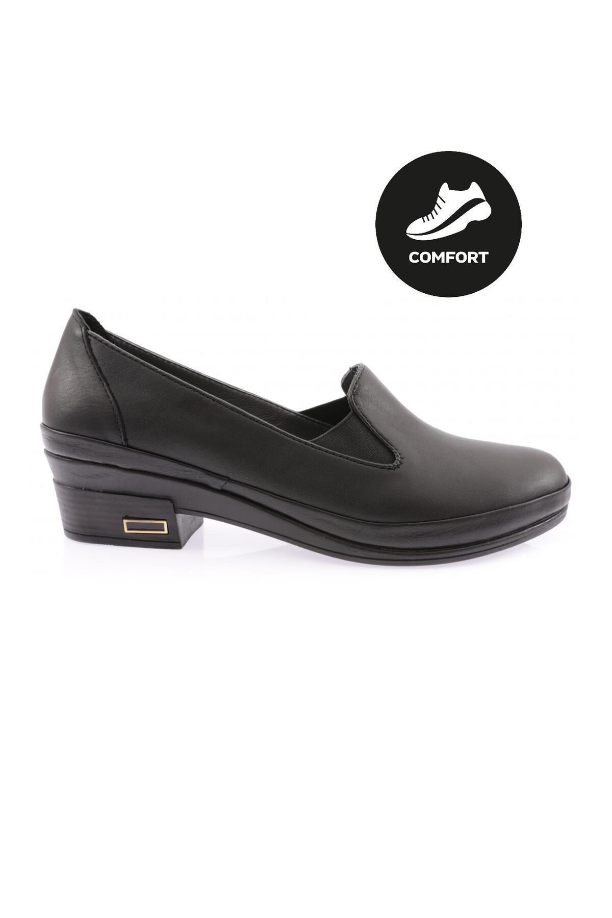 Dgn 065 Kadın Comfort Ayakkabı Hakiki Deri Siyah