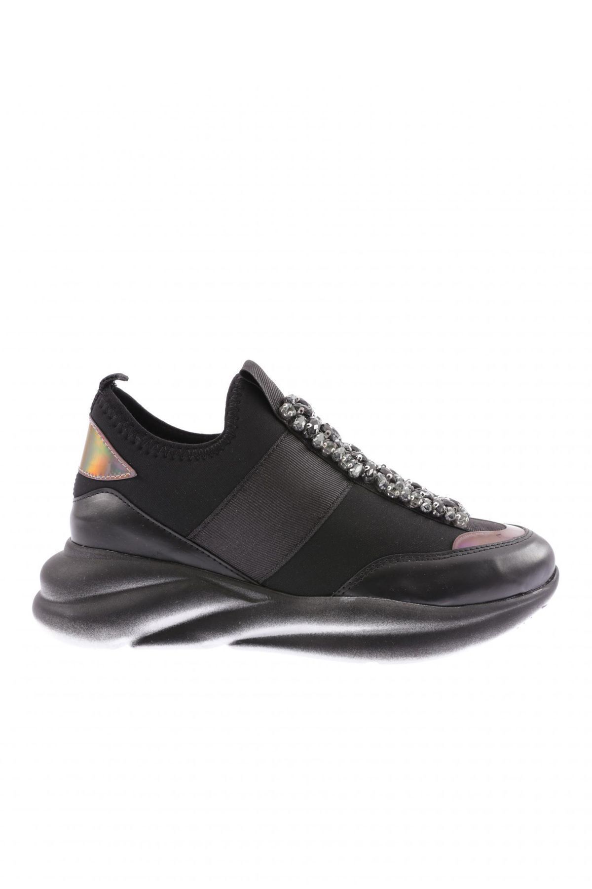 Dgn 222-23y Kadın Strech Detaylı Kristal Taşlı Sneakers Ayakkabı Siyah