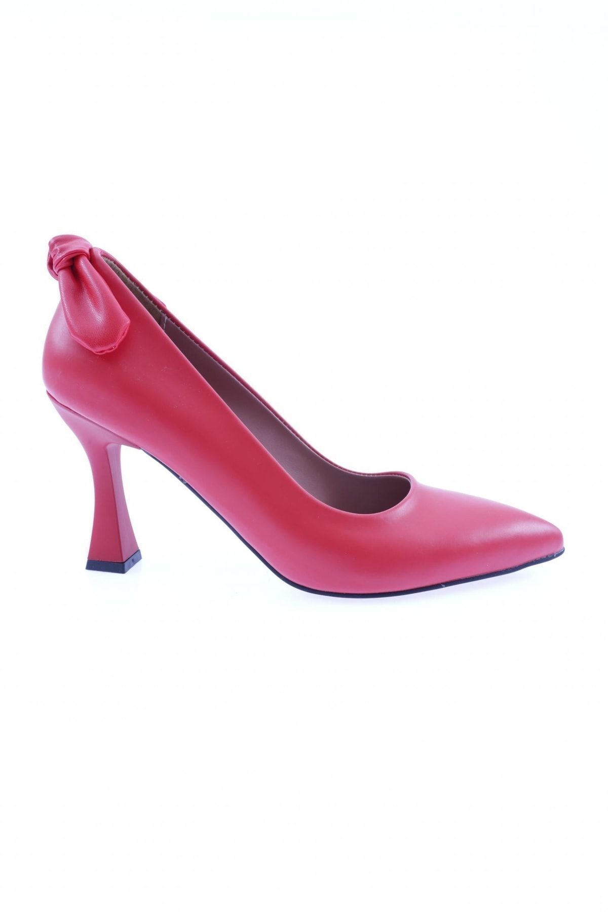 Dgn Kadın Sivri Burun Parmak Dekolteli Topuklu Ayakkabı Kırmızı