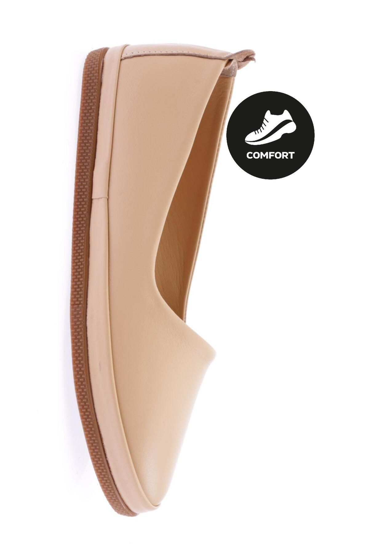 Dgn 22007-22y Kadın Düz Comfort Ayakkabı Hakiki Deri Nude