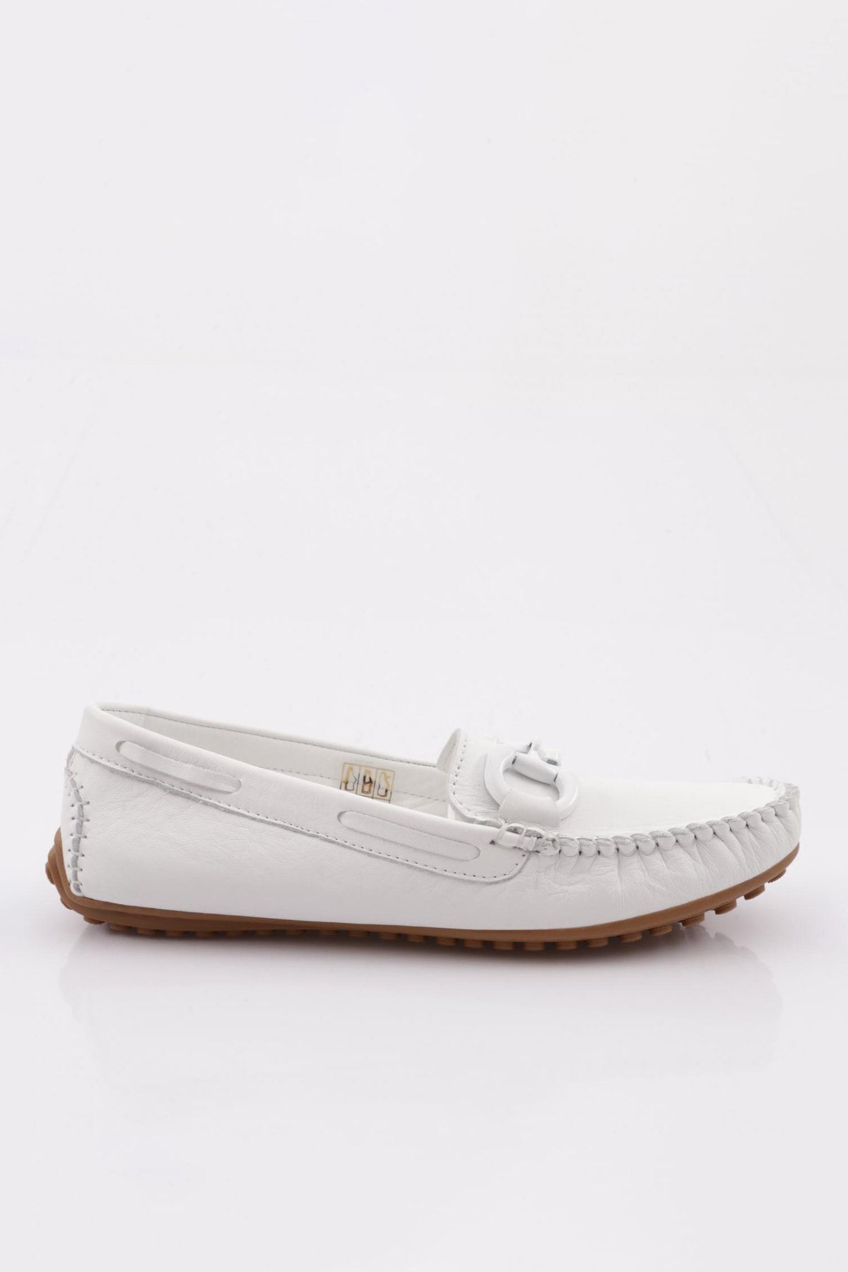 Dgn K105 Kadın Aksesuarlı Loafer Ayakkabı Beyaz Hakiki Deri