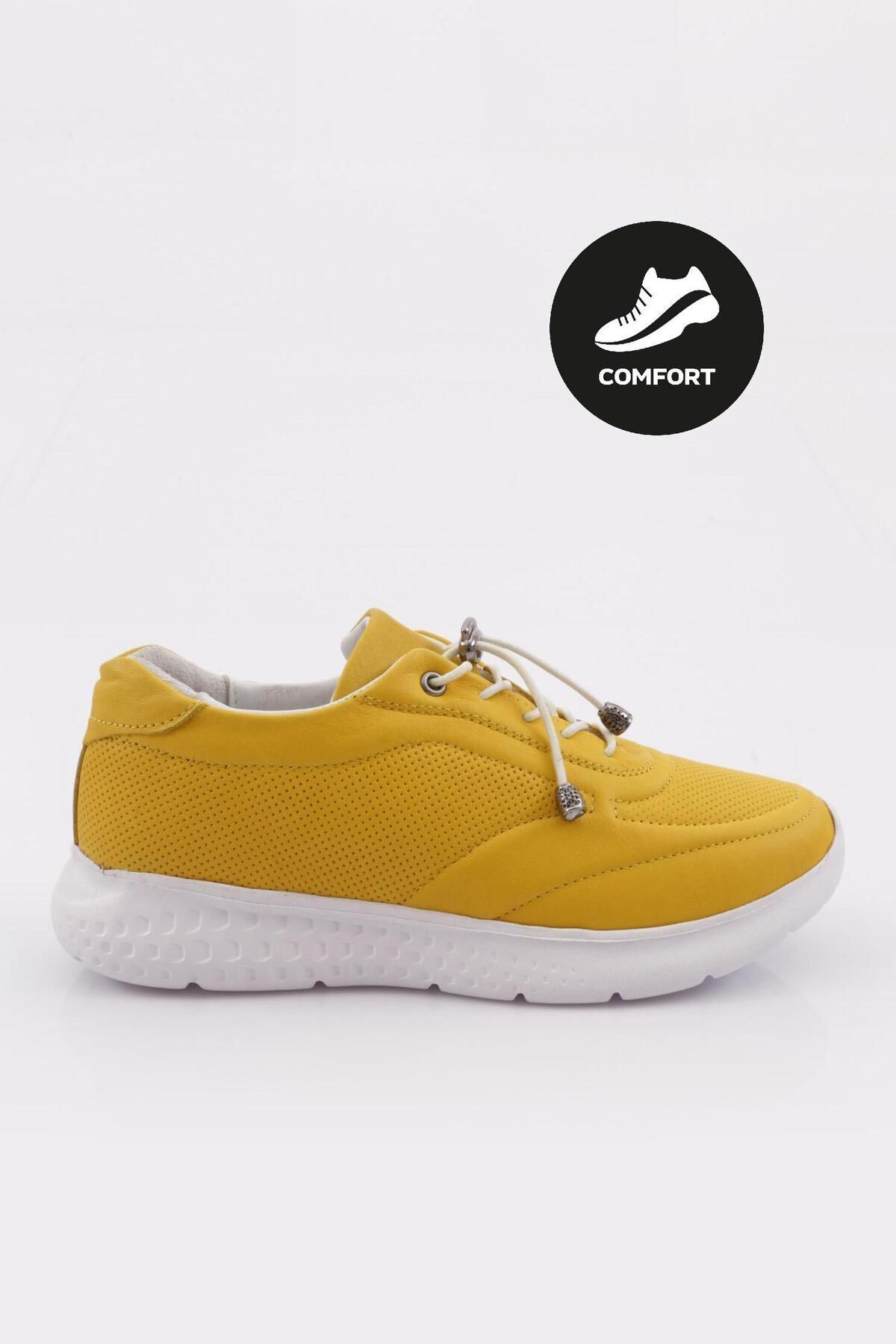 Dgn 2024 Kadın Bağcıklı Lazer Comfort Ayakkabı Sarı