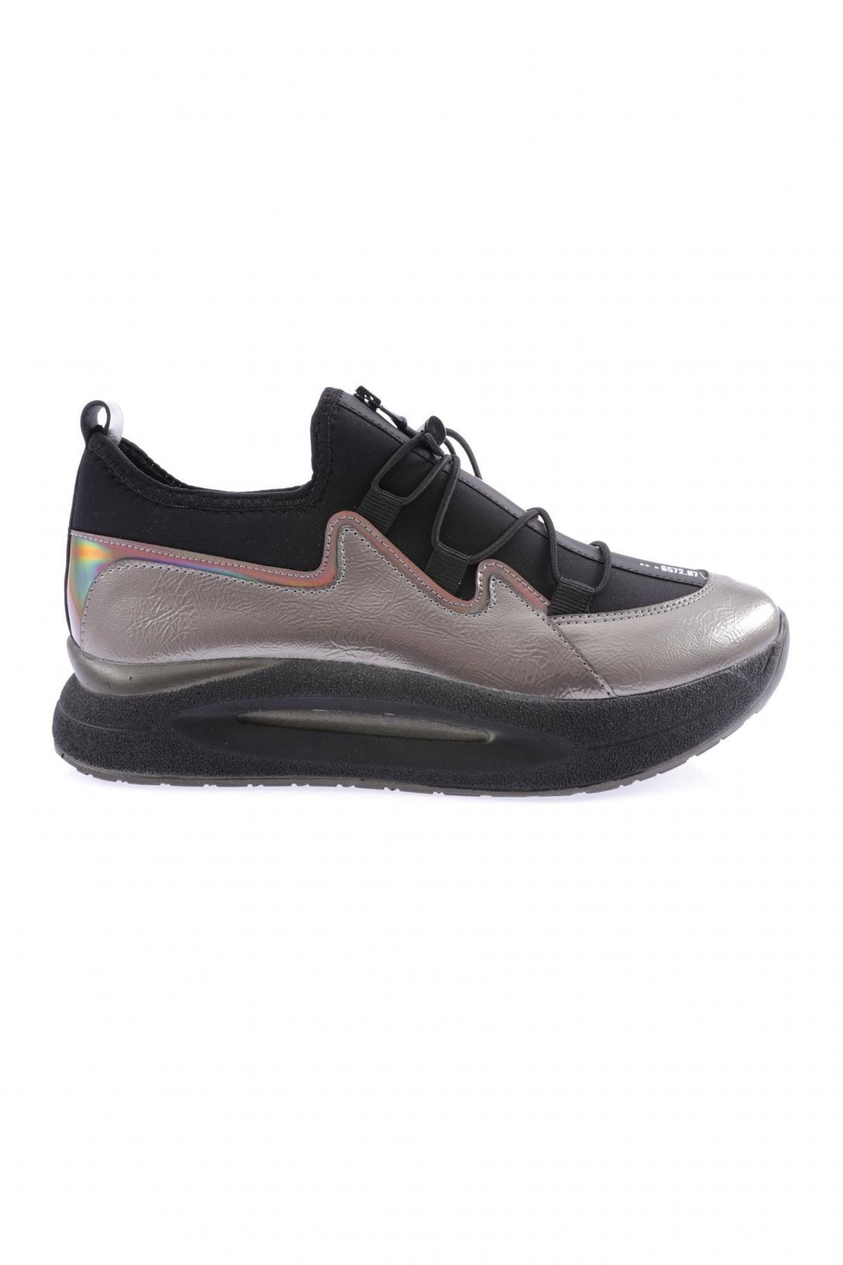 Dgn 832-23y Kadın Kalın Taban Yazi Detaylı Lastik Ipli Sneakers Ayakkabı Platin