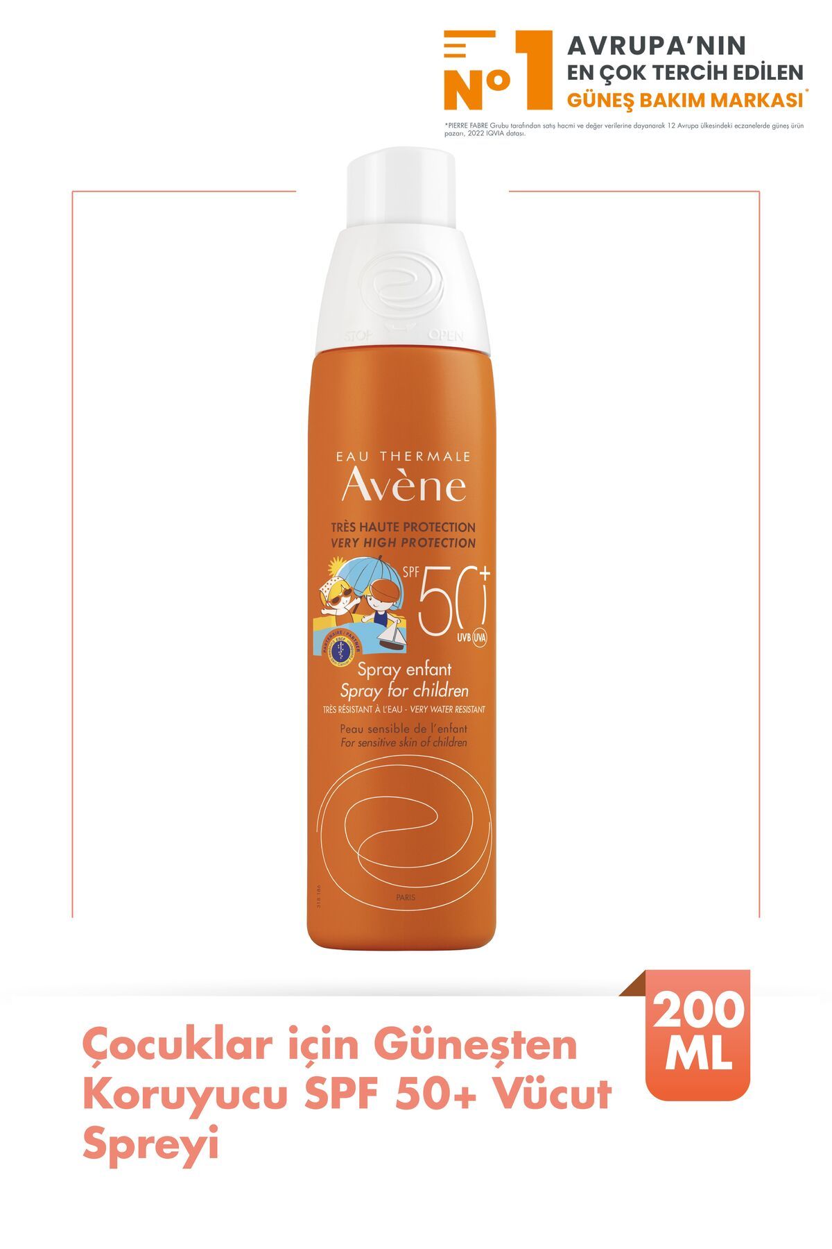 Avene Spray Enfant Spf 50+ Çocuklar İçin Güneşten Koruyucu Vücut Spreyi 200 ml