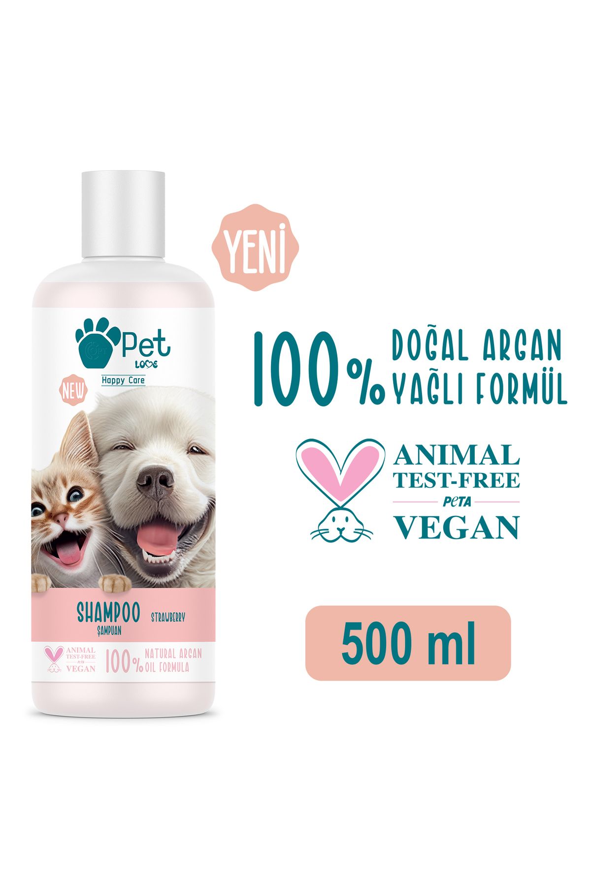 Pet Love Kediler Ve Köpekler Için Şampuan Çilek 500 ml 100% Doğal Argan Yağlı